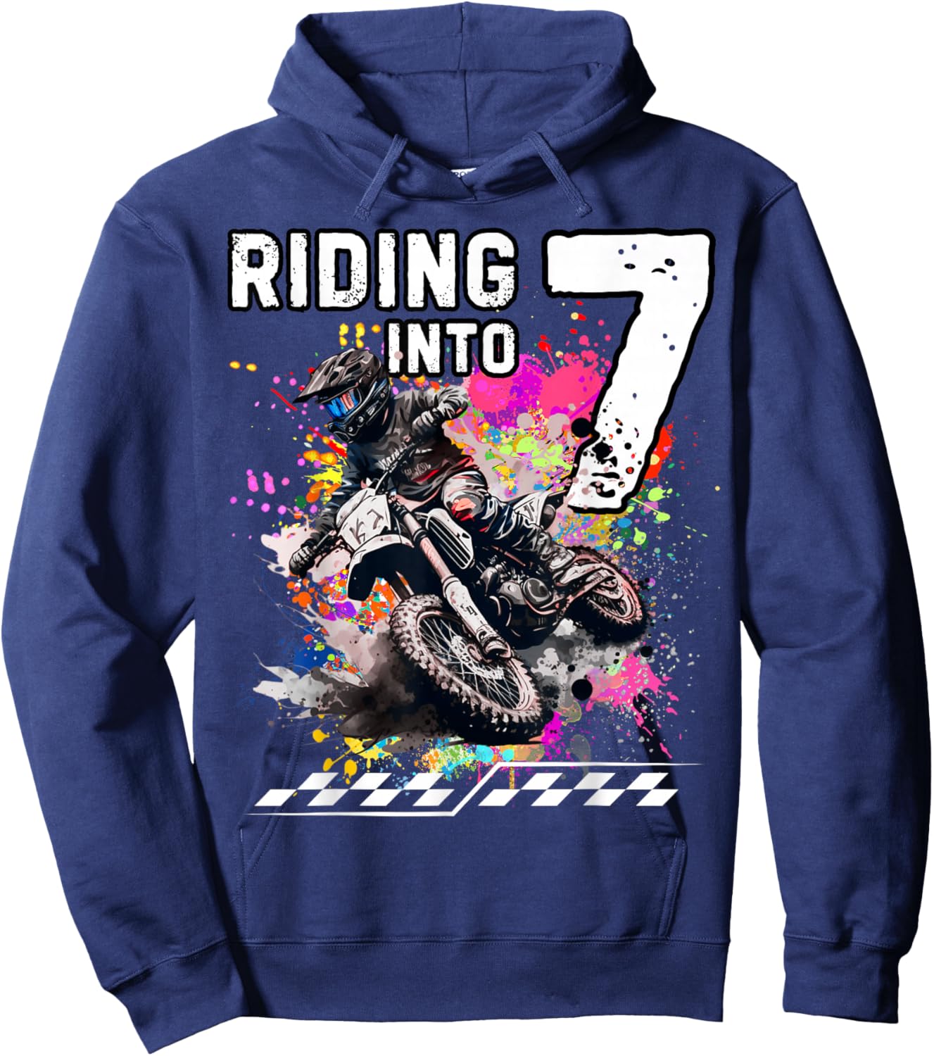 Motocross Birthday 7th Year Old Riding Into 7 MX Dirt Bike Hoodie - Hoodie | Navy
