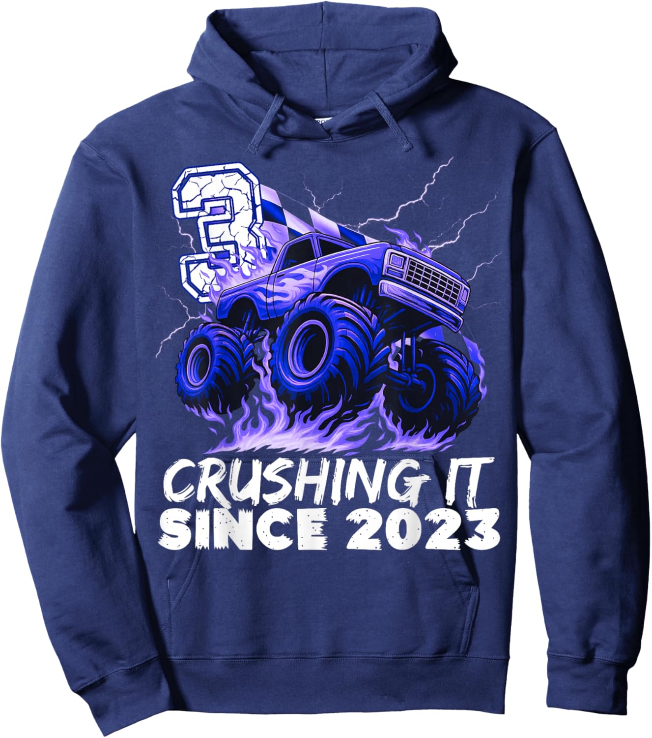Birthday Monster Truck 3 Year Old Boys 3rd Party Born 2023 Hoodie - Hoodie | Navy