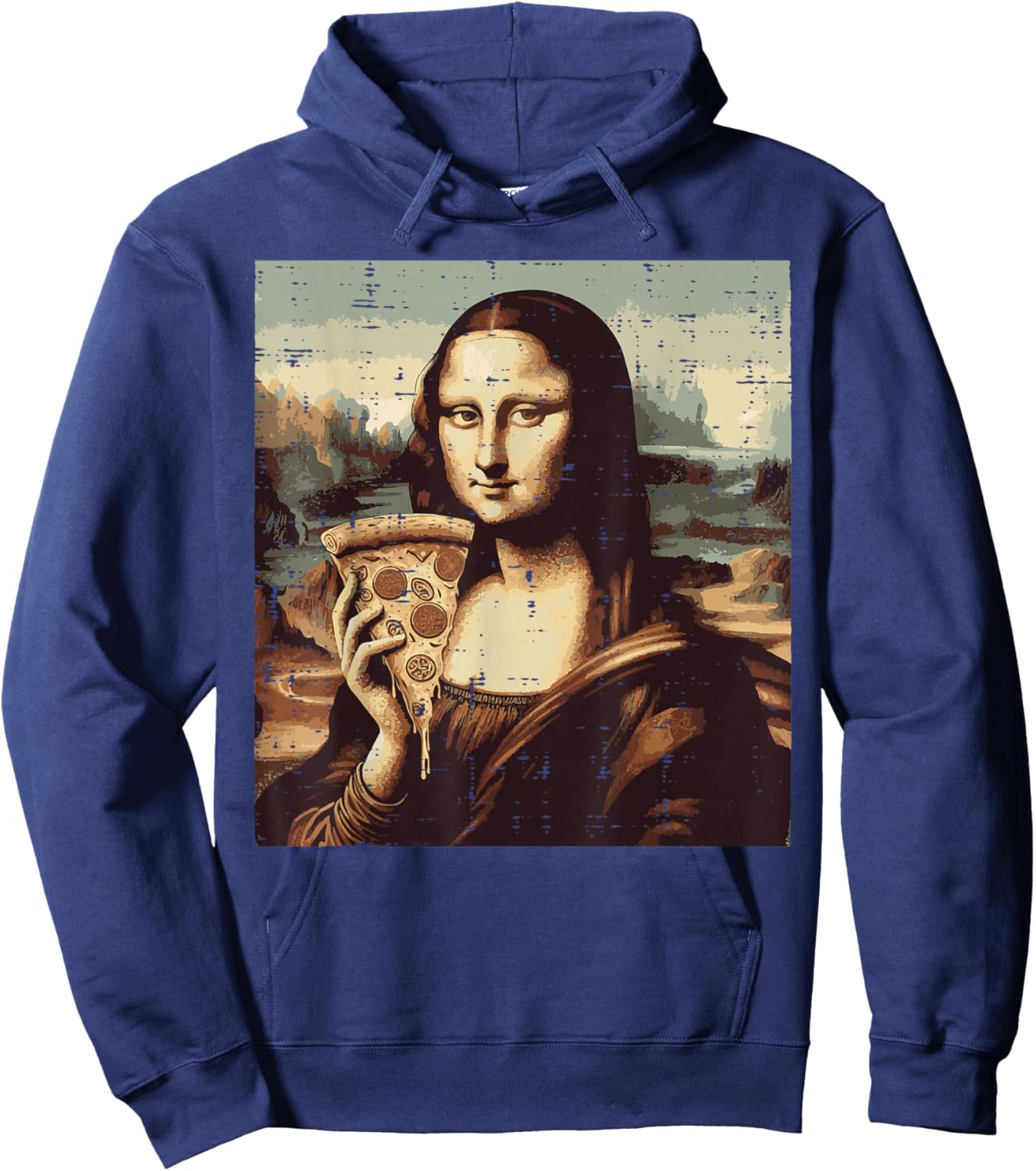 Monalisa Pizza Slice Funny Meme Painting Humor Women Men Kid Hoodie - Hoodie | Navy