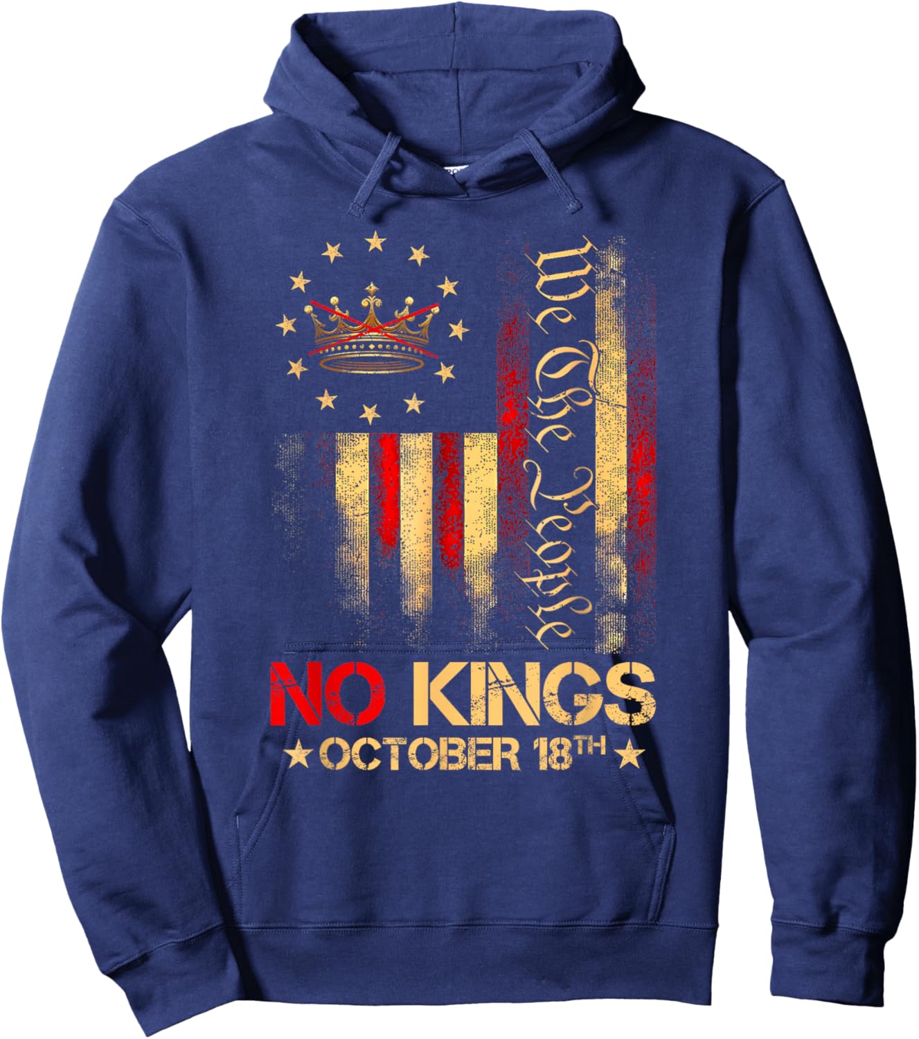 No Kings Shirt Vintage America Flag 1776 October 18 Hoodie - Hoodie | Navy