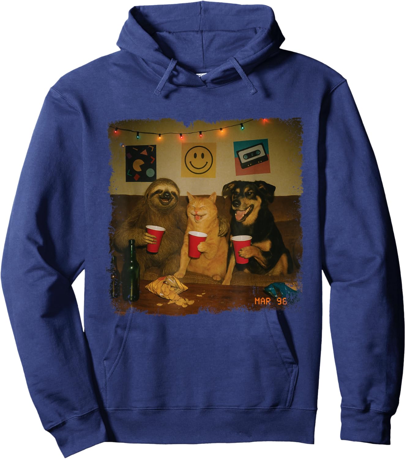 Funny 90s House Party Cat Sloth Dog Meme Trendy Hoodie - Hoodie | Navy