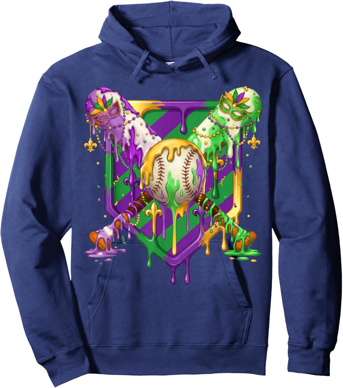 Mardi Gras Ice Cream Drip Baseball Sports Women Kids Hoodie - Hoodie | Navy