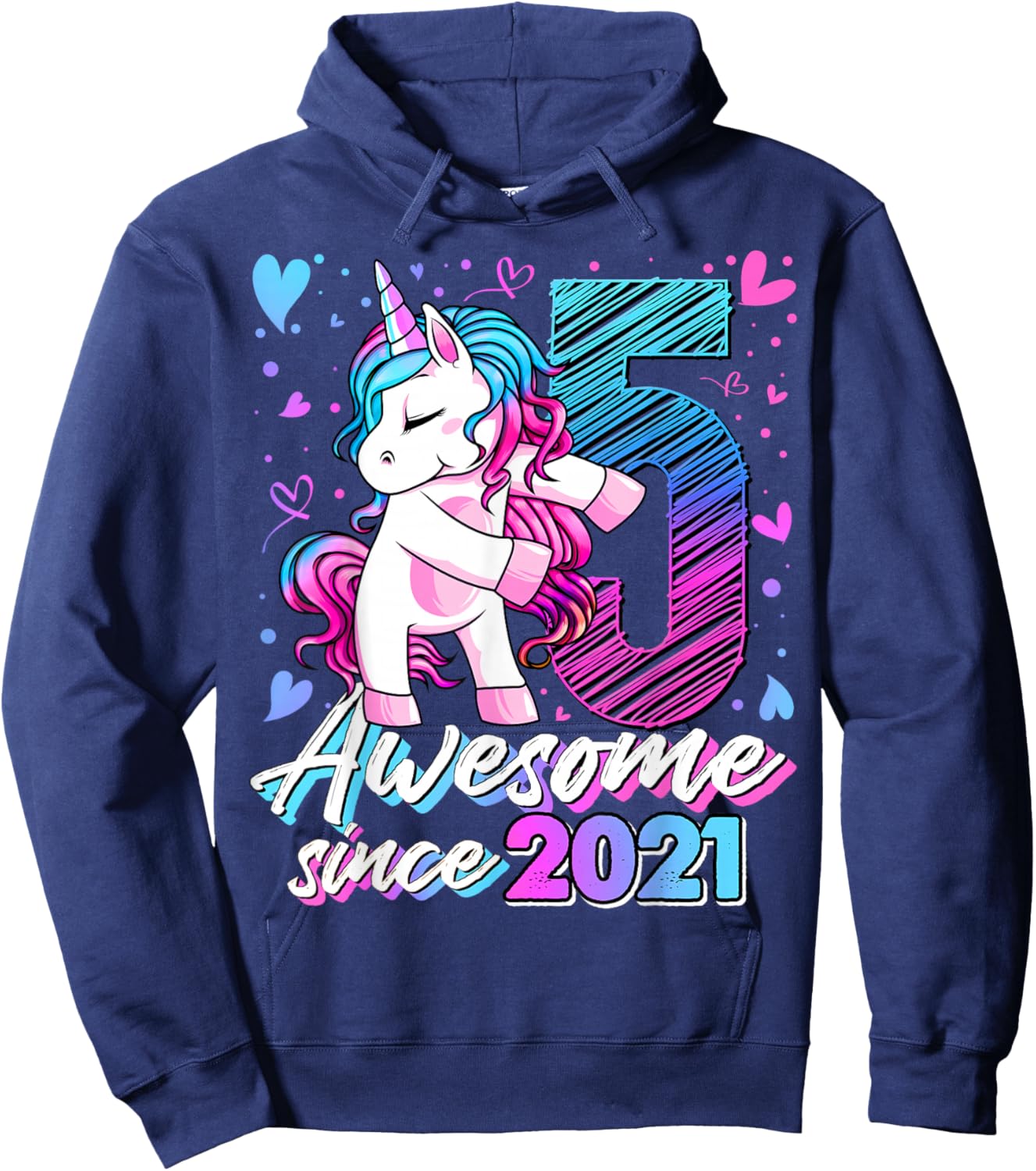 5th Birthday Shirt Girl 5 Year Old Gifts 5 Birthday Girl Hoodie - Hoodie | Navy