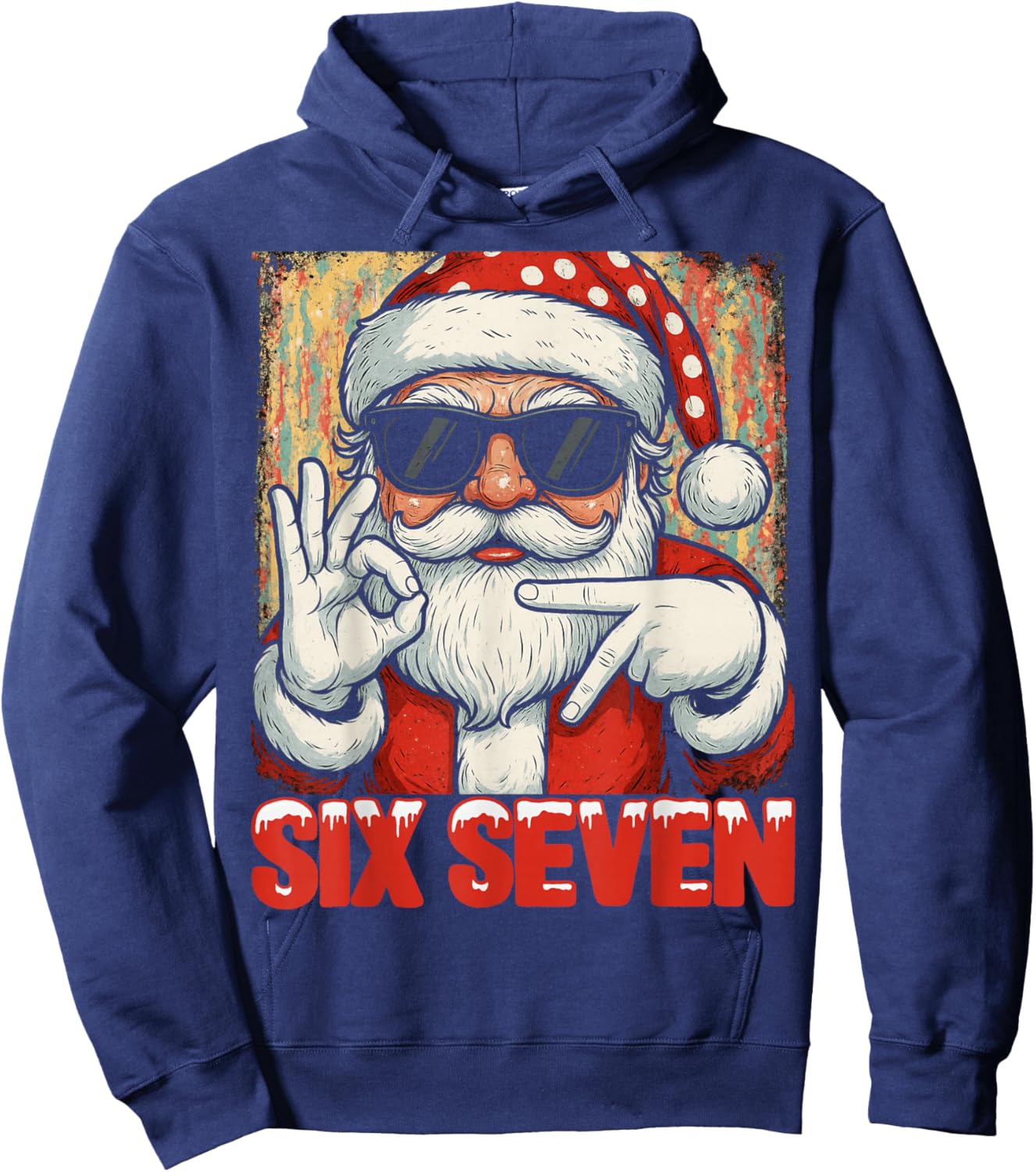 HUGvyn Funny Six Seven Meme Christmas Cool Santa Saying 6 7 Hoodie - Hoodie | Navy