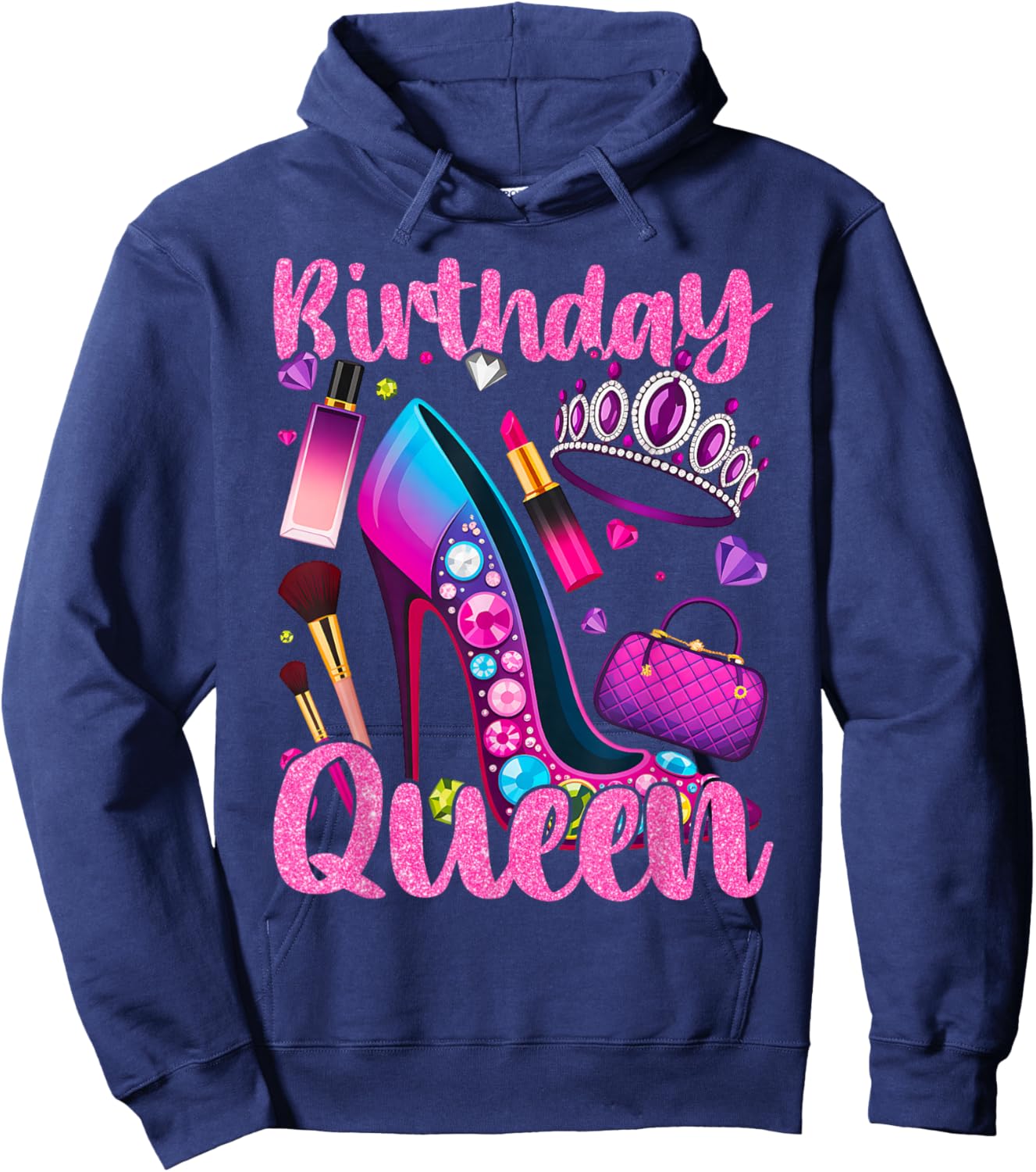 Birthday Queen Crown Graphic Vibes Hoodie - Hoodie | Navy