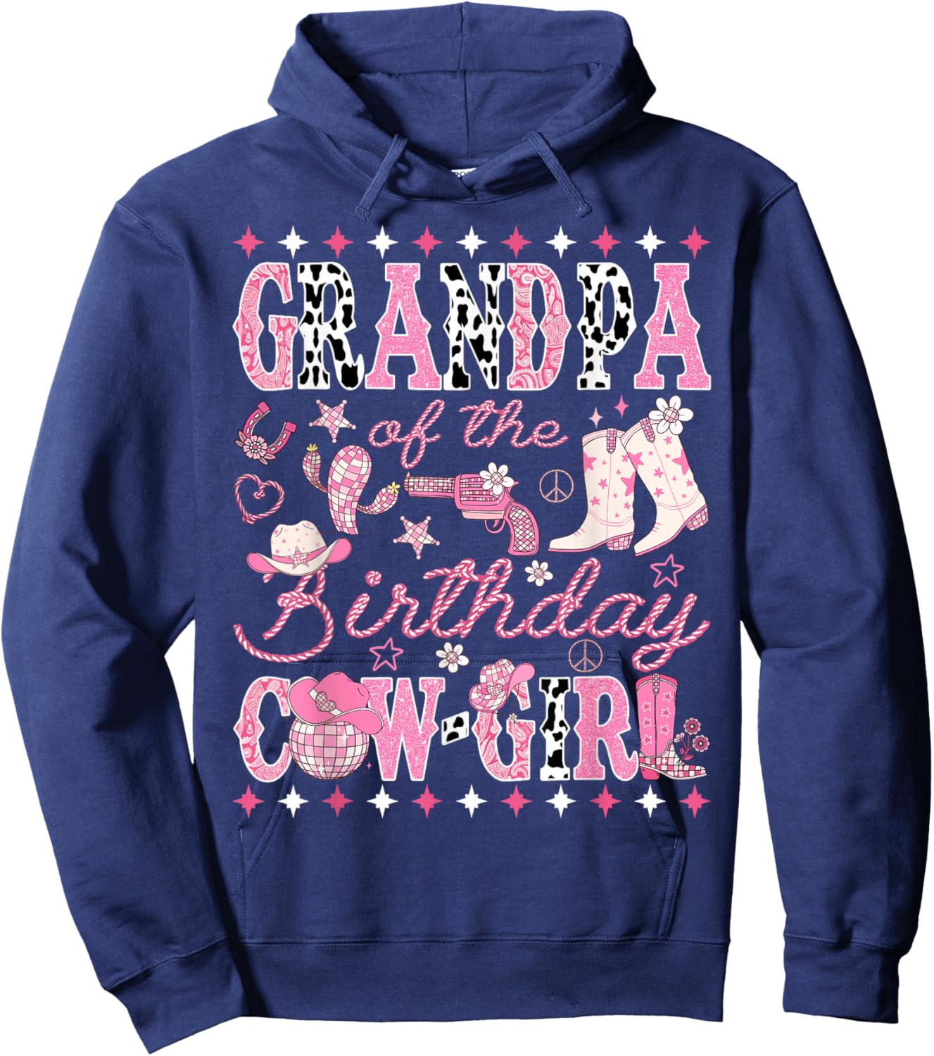 Grandpa of The Birthday Cow-Girl Pink Rodeo Western Disco Hoodie - Hoodie | Navy