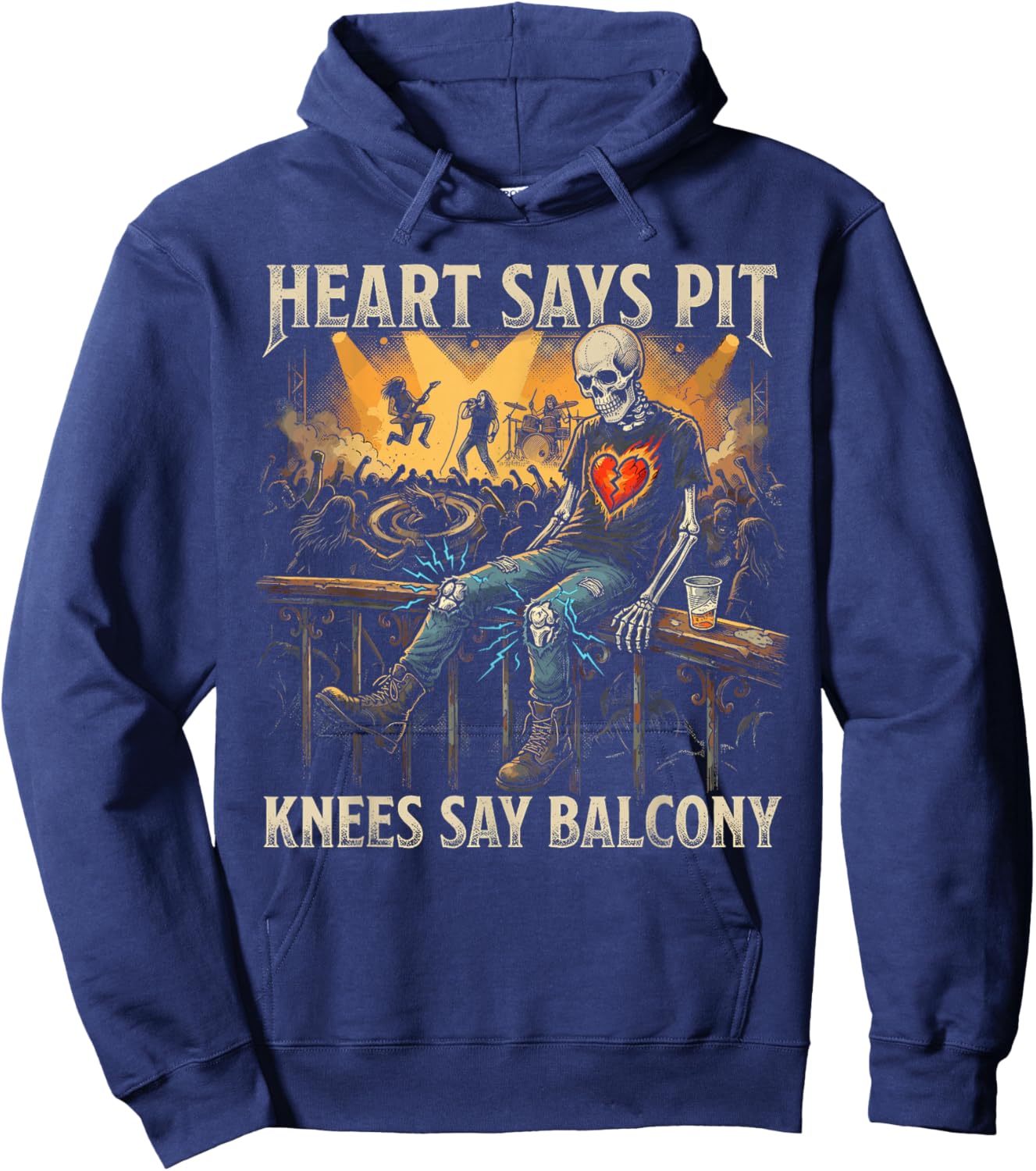 Heavy Metal Gifts Punk Rock Heart Says Pit Knees Say Balcony Hoodie - Hoodie | Navy
