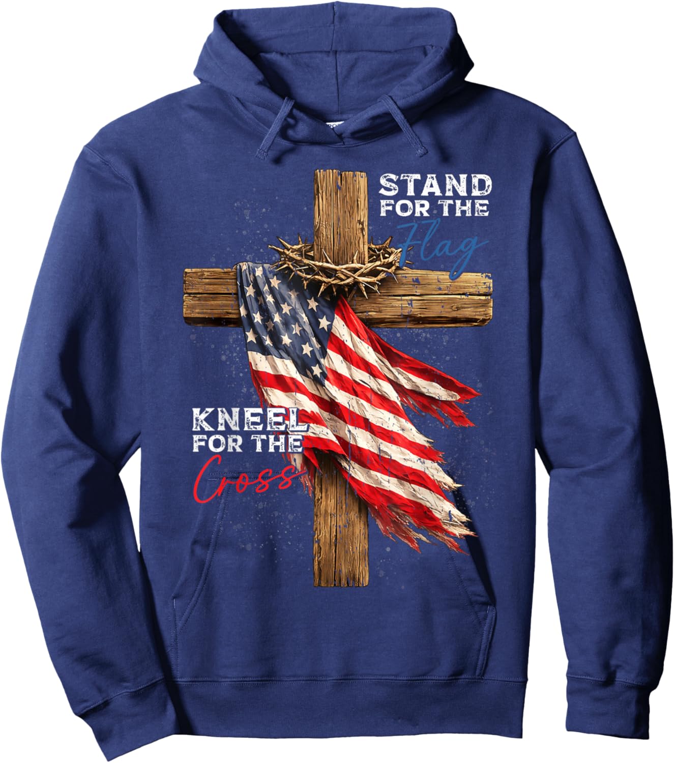 USA Flag Religious 4th of July Christian Faith Men Women Hoodie - Hoodie | Navy