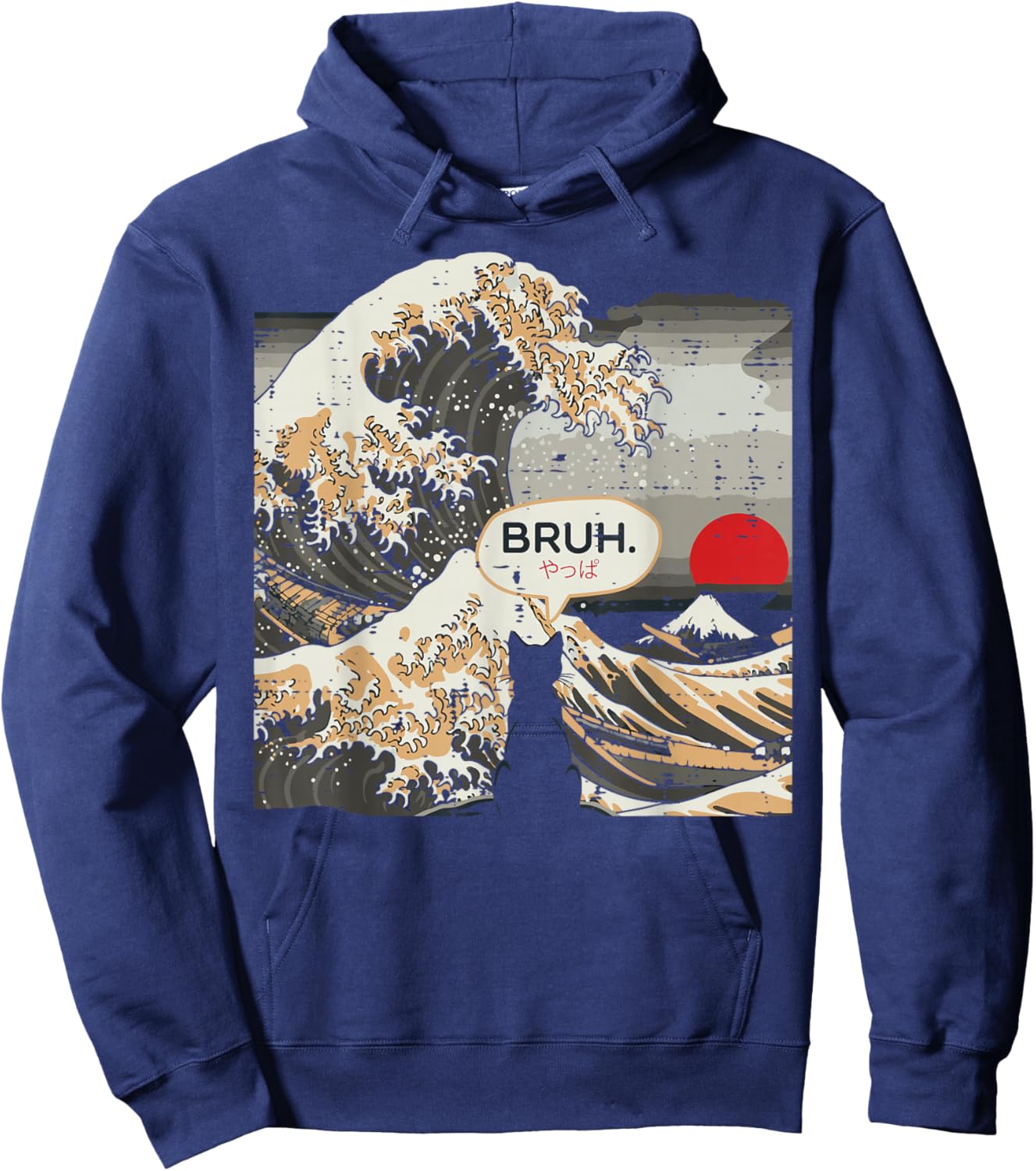 Japanese Great Wave Black Cat Bruh Funny Art Men Women Kids Hoodie - Hoodie | Navy
