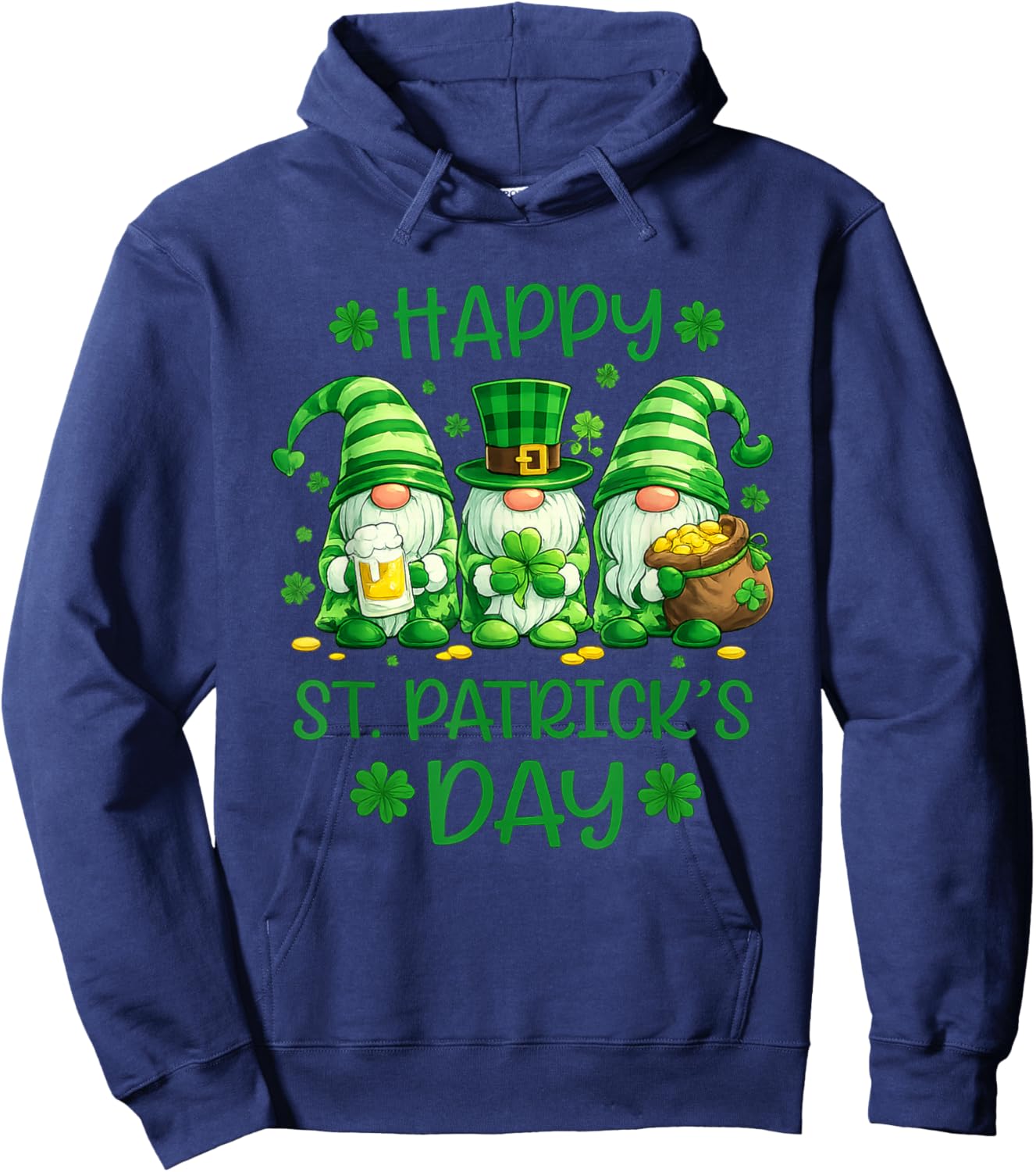 Happy St. Patrick’s Day Cute Gnomes Irish Shamrock Hoodie - Hoodie | Navy