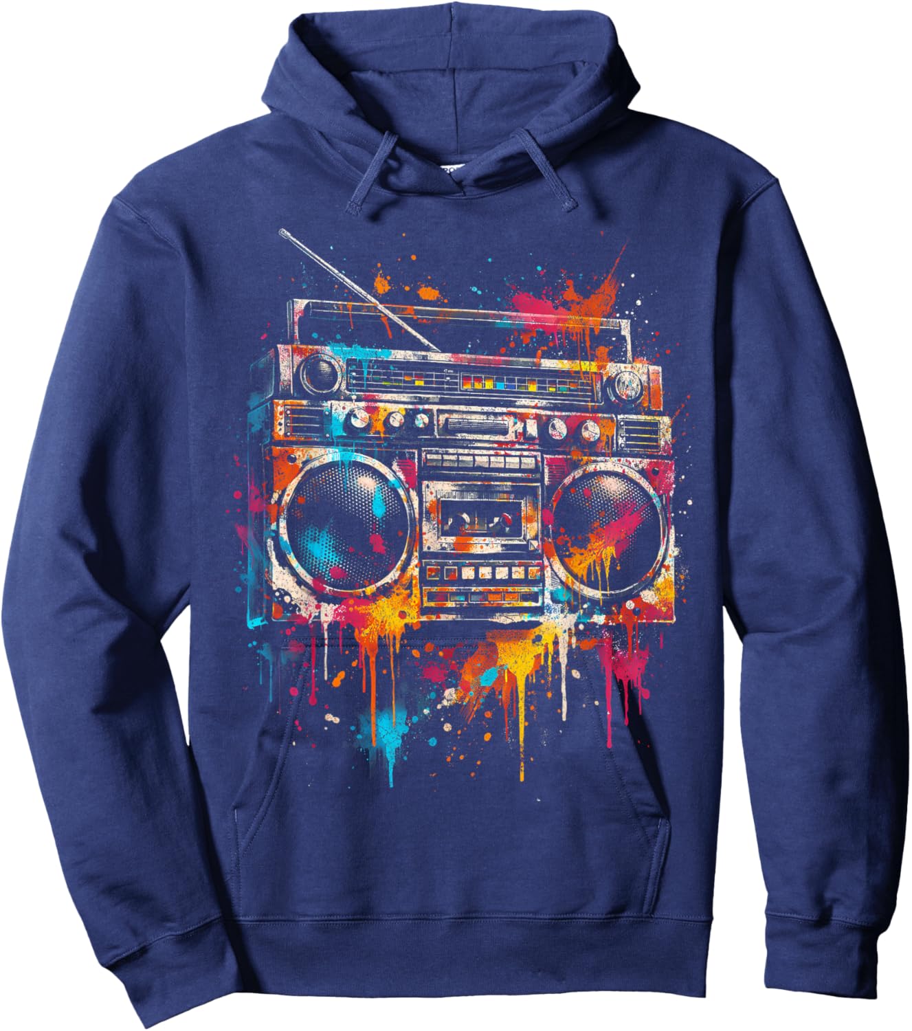 Graffiti Boombox Street Style Graphic Hoodie - Hoodie | Navy