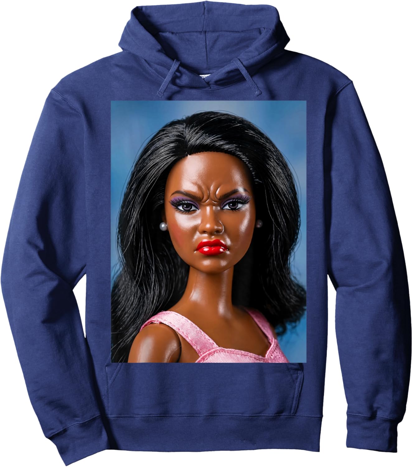 Angry Disgusted Black Doll Face Meme Reaction Meme Funny Hoodie - Hoodie | Navy
