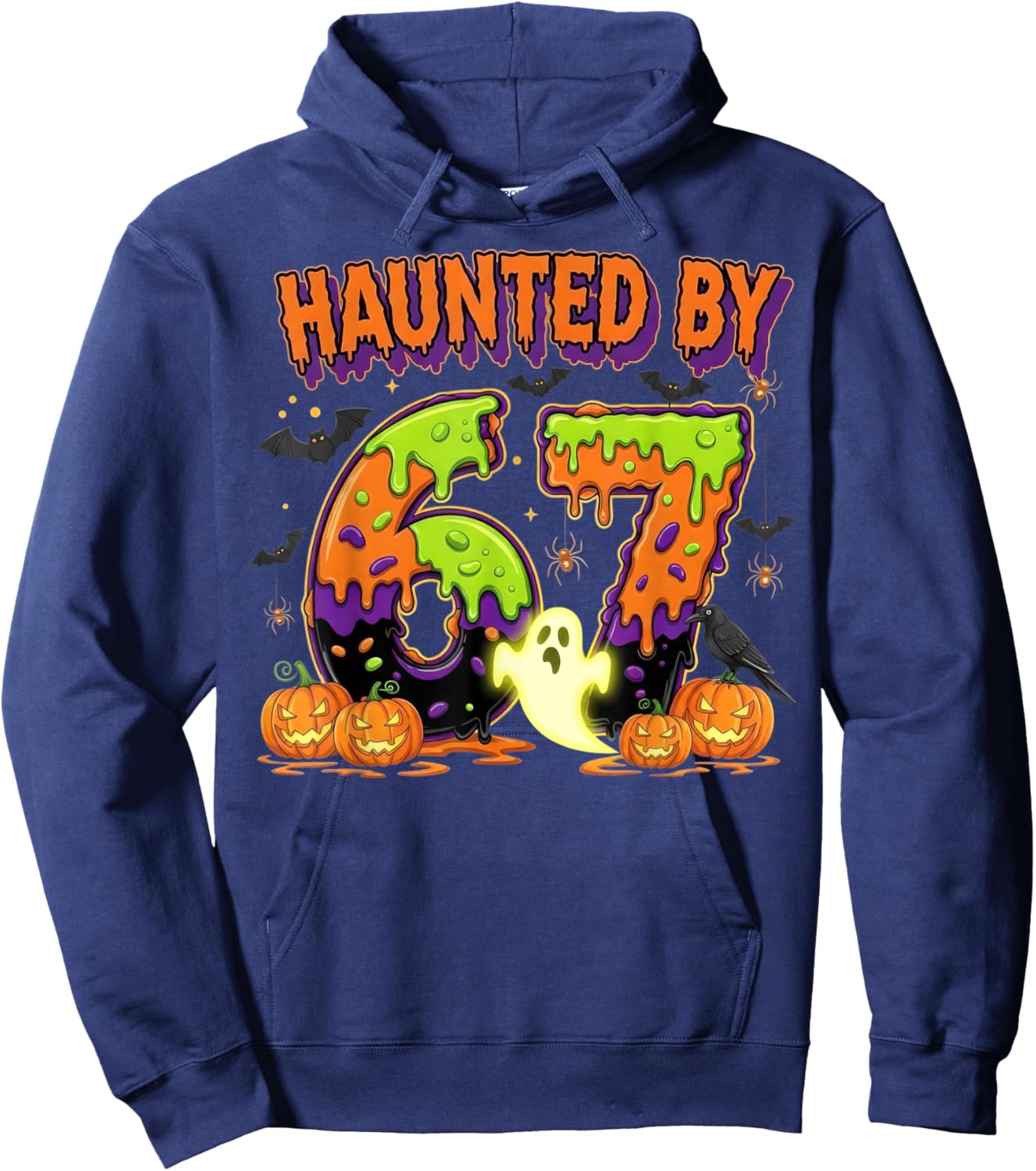 Haunted by 6-7 Retro Halloween 67 Ghost Pumpkin Funny Kids Hoodie - Hoodie | Navy