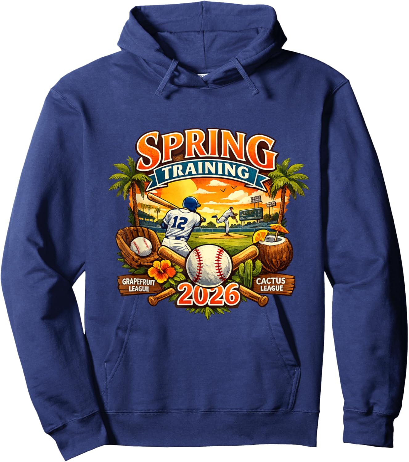 Spring Training 2026 Baseball Vintage Sunset Design Hoodie - Hoodie | Navy