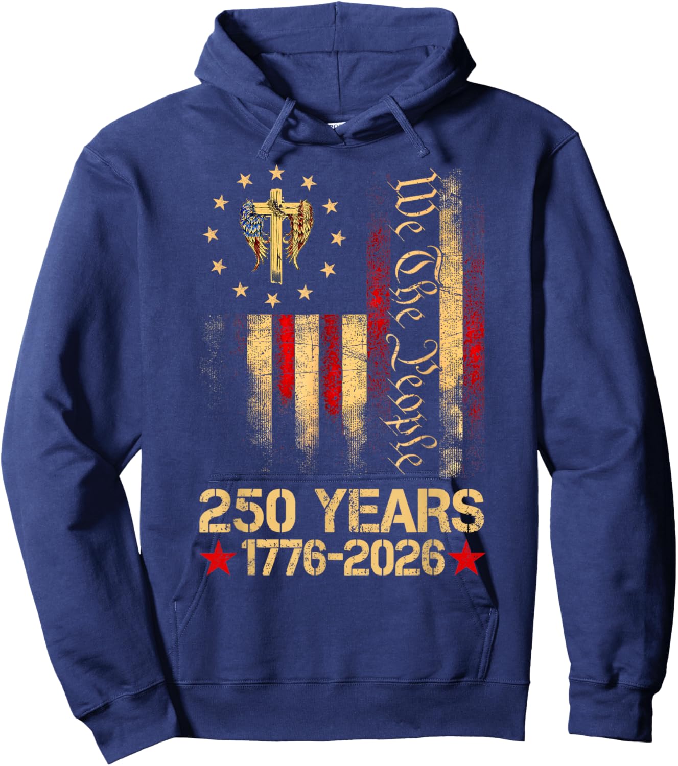Flag Cross 250 Years Faith and Freedom 1776-2026 Hoodie - Hoodie | Navy
