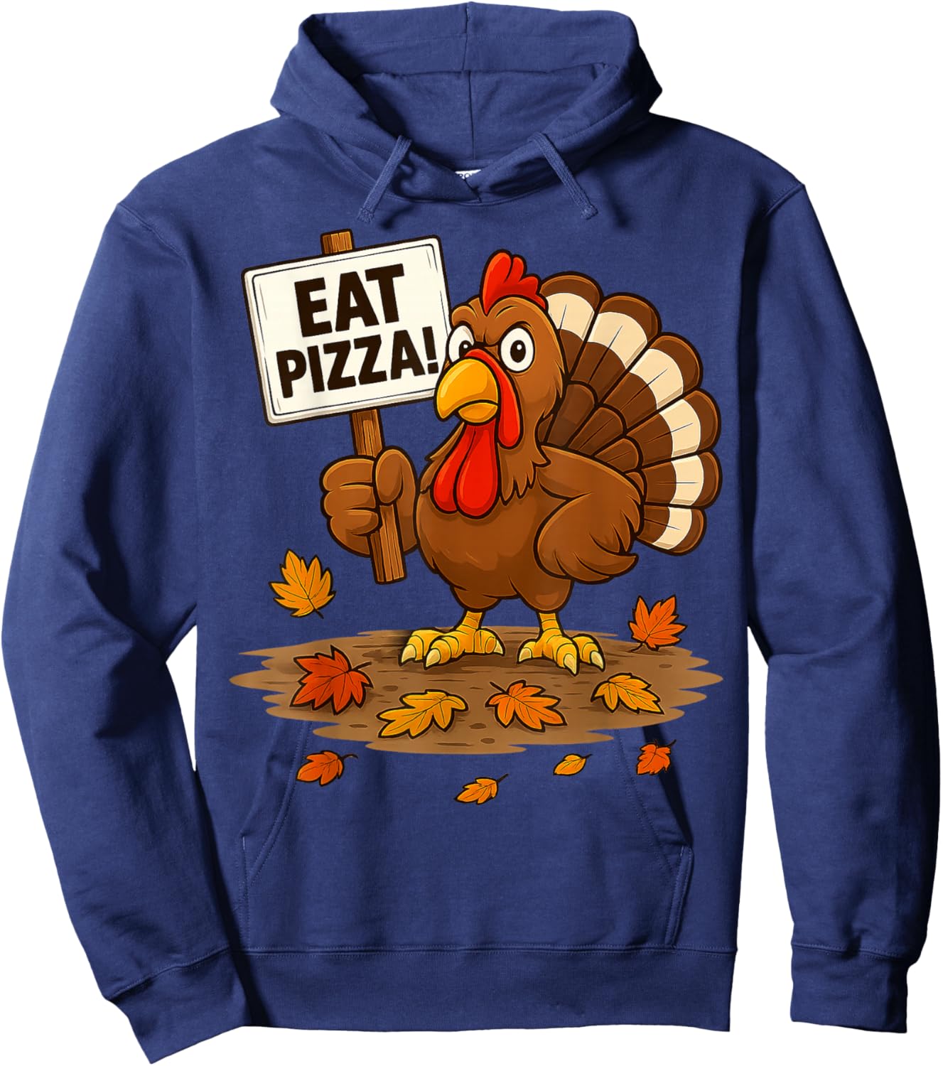 Funny Turkey Eat Pizza Thanksgiving Gifts Women Kid Hoodie - Hoodie | Navy