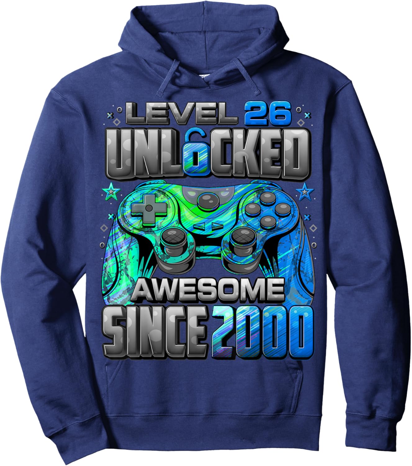 Level 26 Unlocked Awesome Since 2000 26th Birthday Gaming Hoodie - Hoodie | Navy