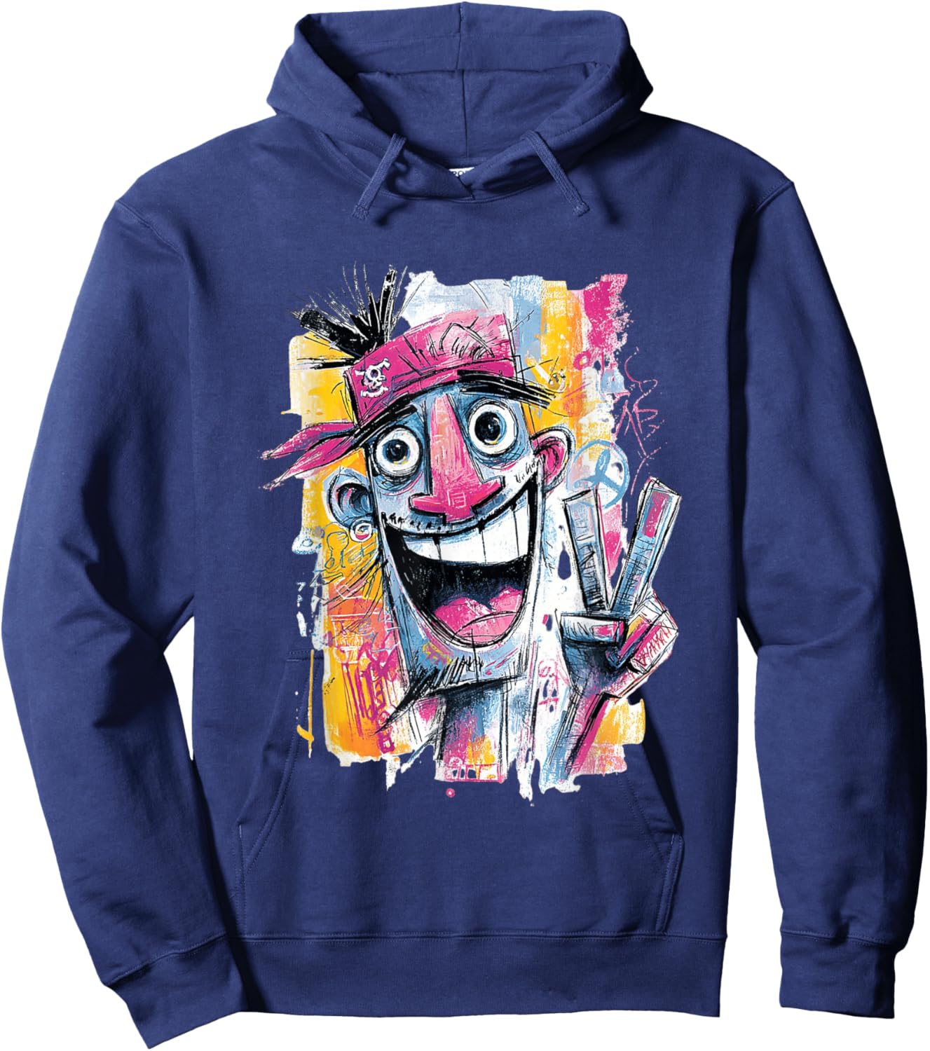 Funny Pirate Peace Graffiti Pop Character Graphic Art Face Hoodie - Hoodie | Navy