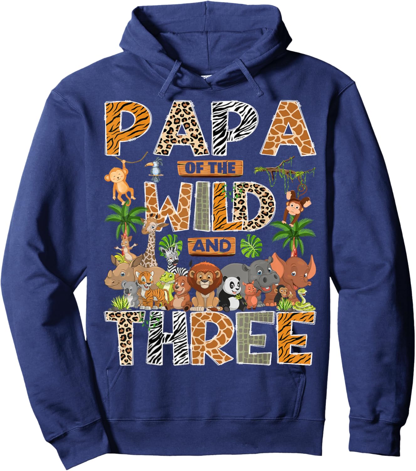 Papa of The Wild & Three 3rd Birthday Boy Safari Jungle Hoodie - Hoodie | Navy