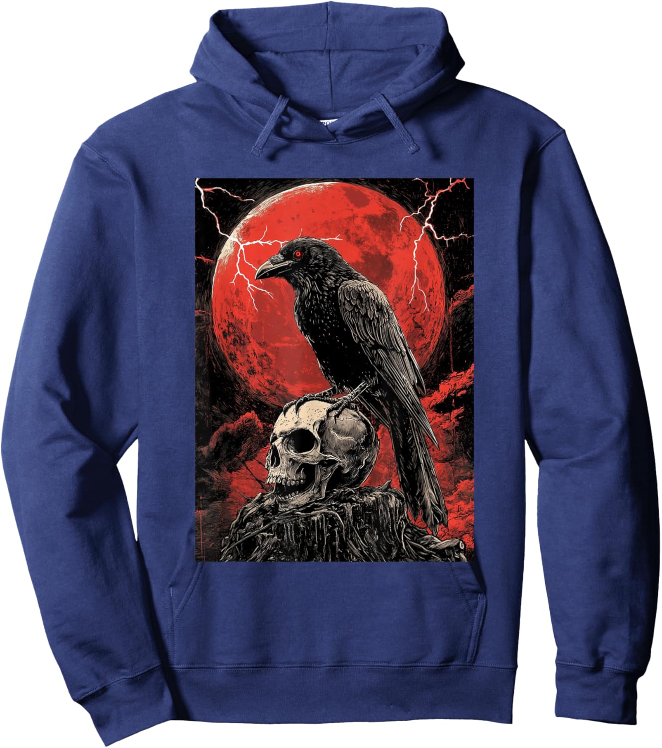 Raven Skull Moon Men Black Gothic Women Black Crow Hoodie - Hoodie | Navy