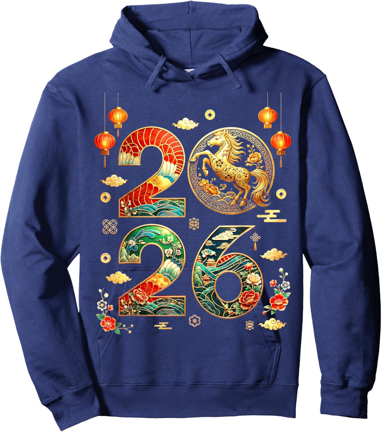 Year of The Horse 2026 Chinese New Year Lunar New Year Horse Hoodie - Hoodie | Navy