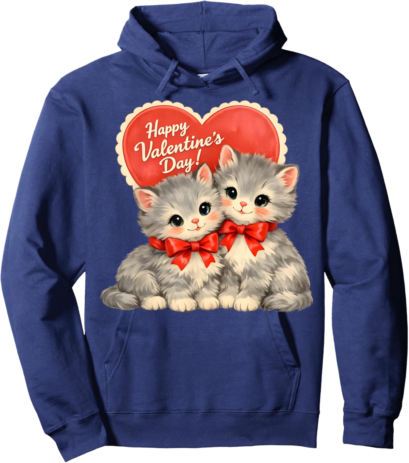 Vintage Valentine Kittens Retro Cute Cat Hoodie - Hoodie | Navy