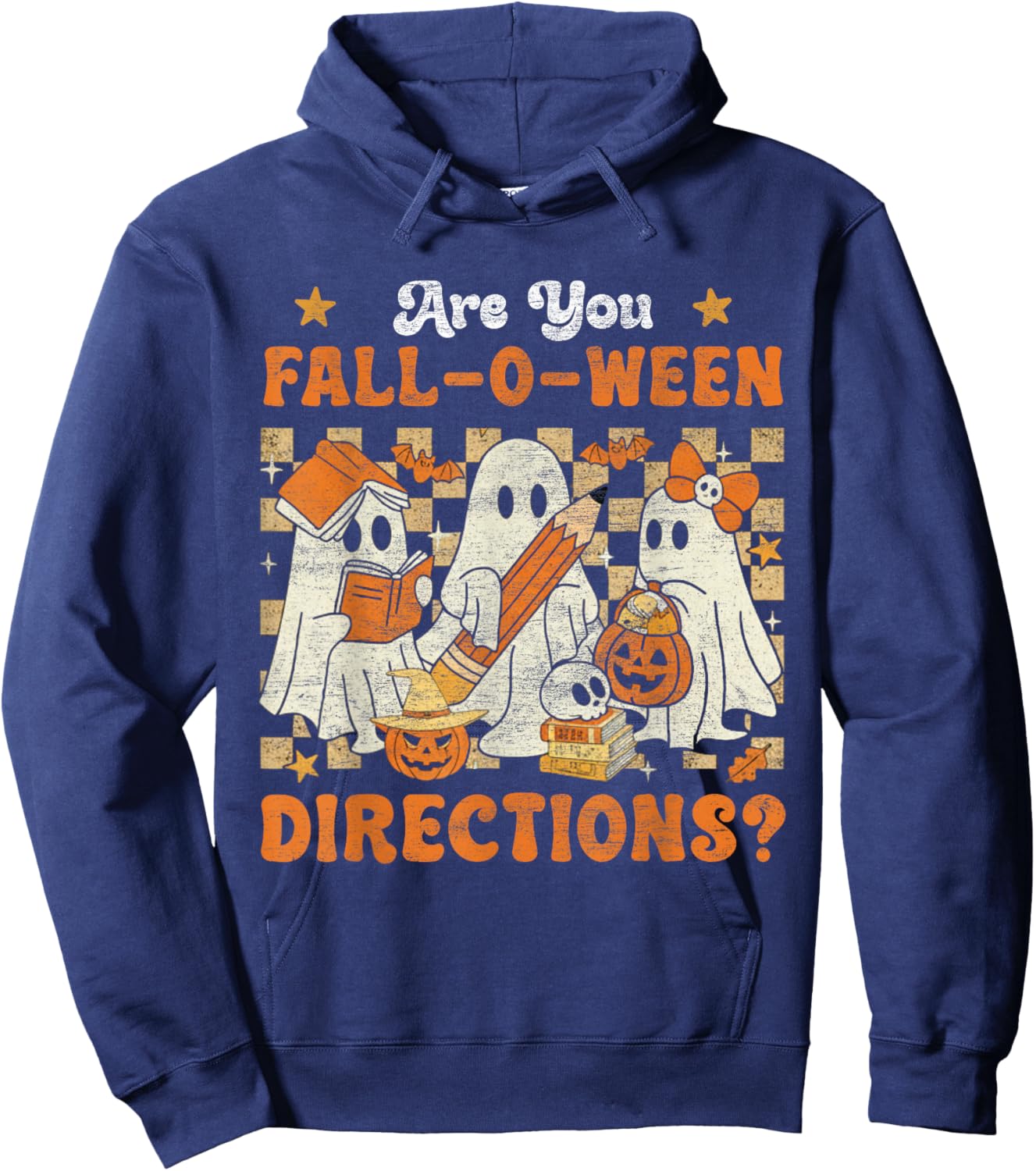 Funny are You Fall O Ween Directions Teacher Halloween Ghost Hoodie - Hoodie | Navy