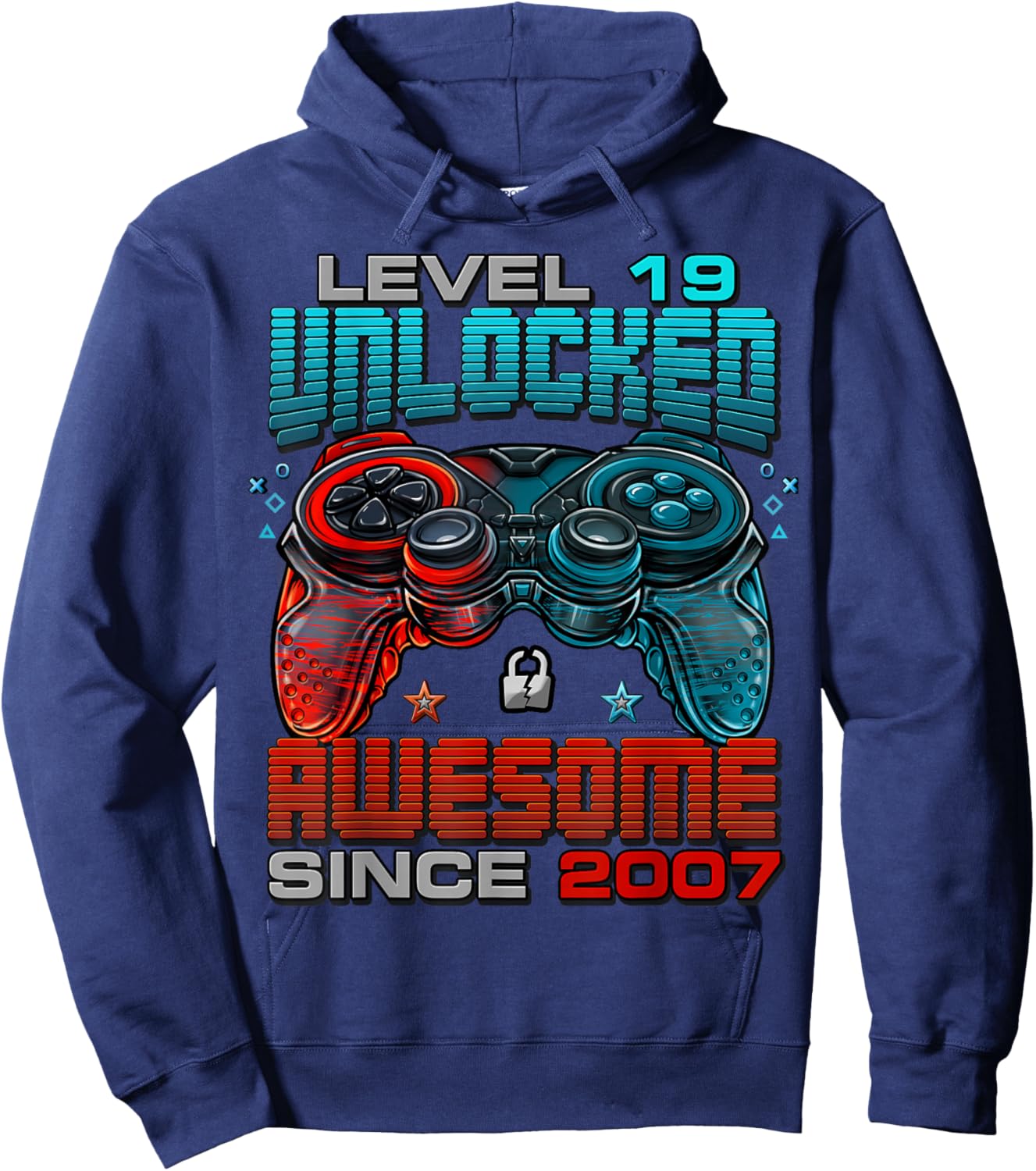 Level 19 Unlocked Awesome Since 2007 19th Birthday Gaming Hoodie - Hoodie | Navy