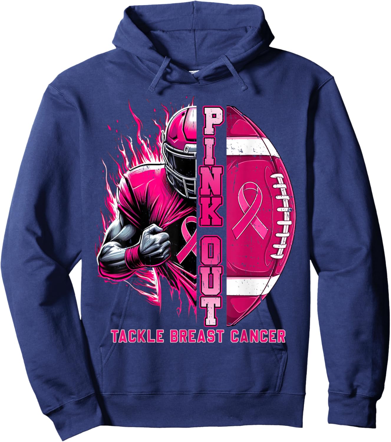 Pink Out Tackle Breast Cancer Awareness Football Men Boys Hoodie - Hoodie | Navy