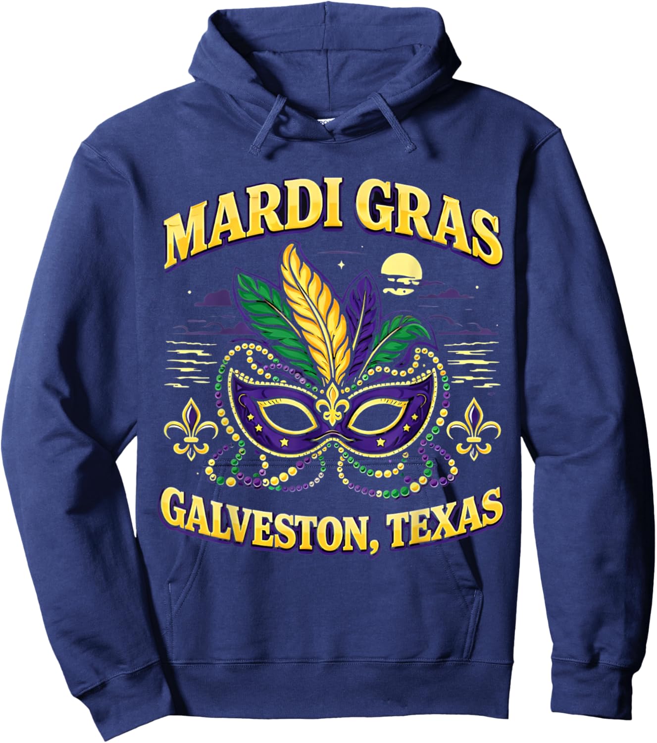Mardi Gras Galveston Texas Mask Beads Feathers Parade Hoodie - Hoodie | Navy