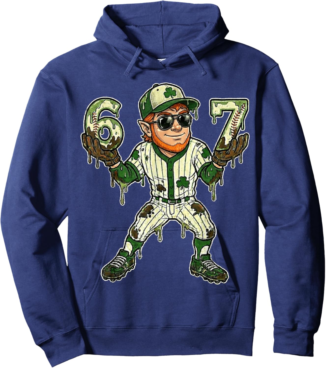 Funny St Patricks Day Leprechaun Baseball Dripping 67 Drip Hoodie - Hoodie | Navy