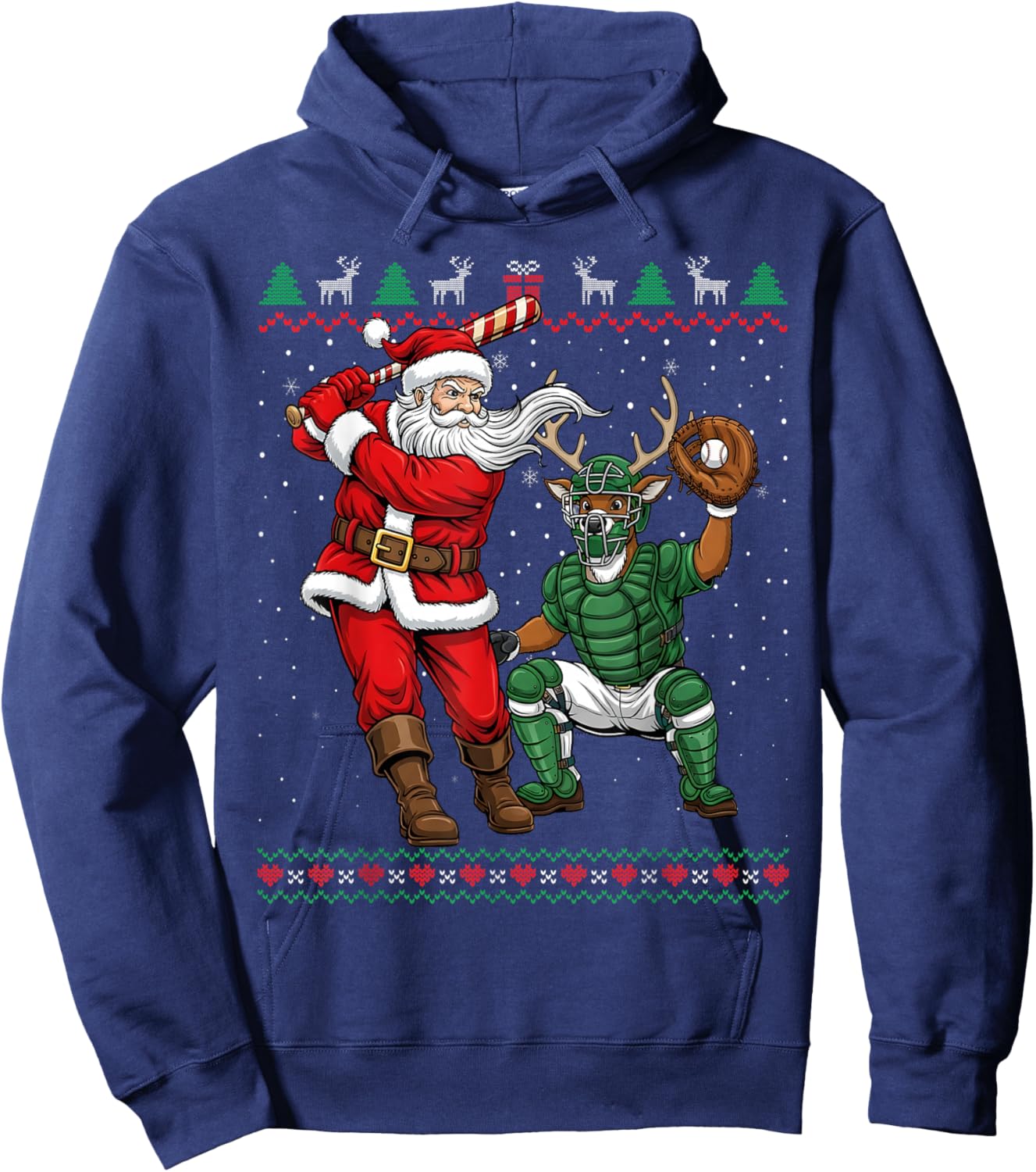 Funny Christmas Santa Baseball Ugly Sweater Hoodie - Hoodie | Navy