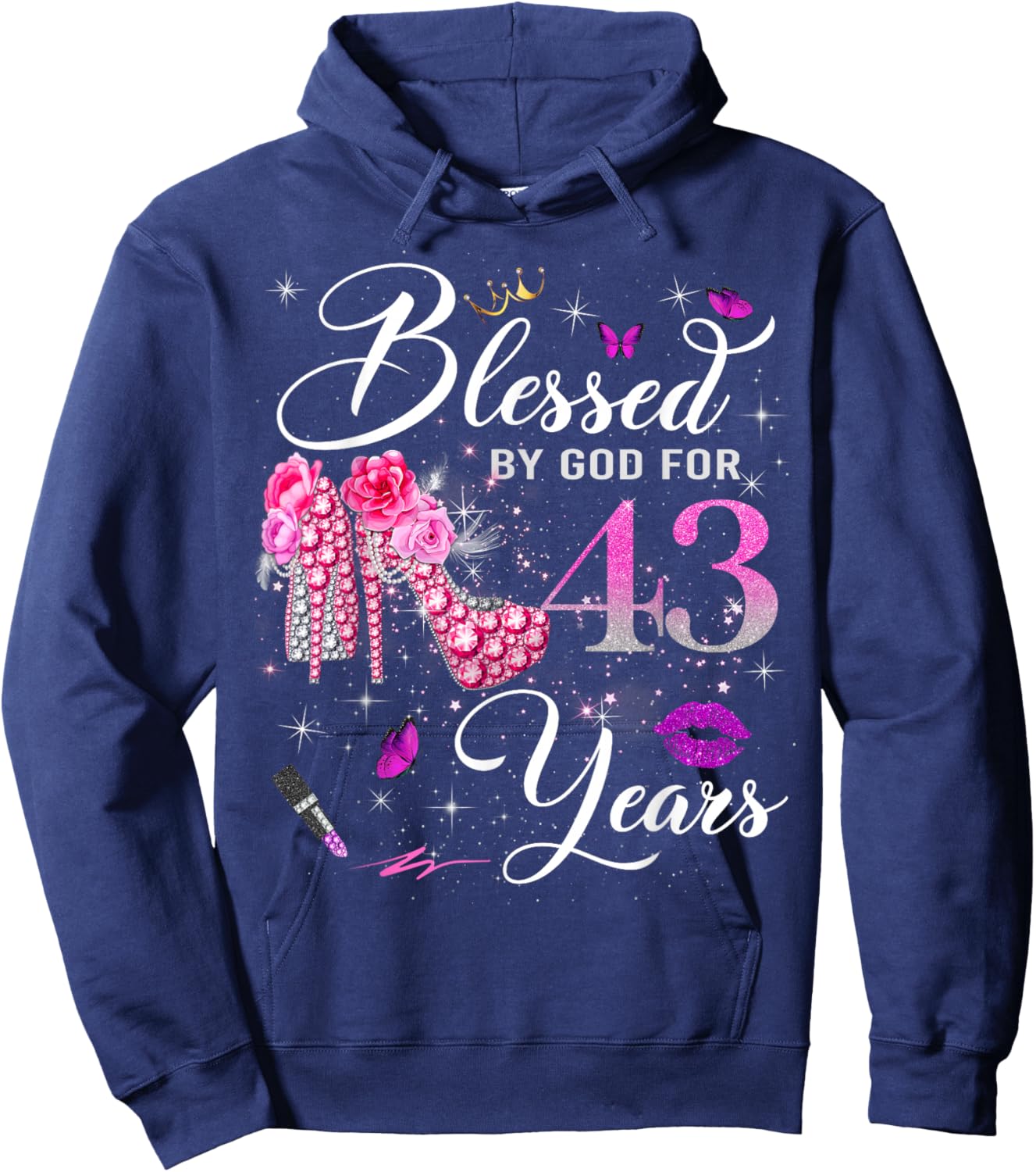 Blessed by God for 43 Years Old Women 43rd Birthday Queen Hoodie - Hoodie | Navy