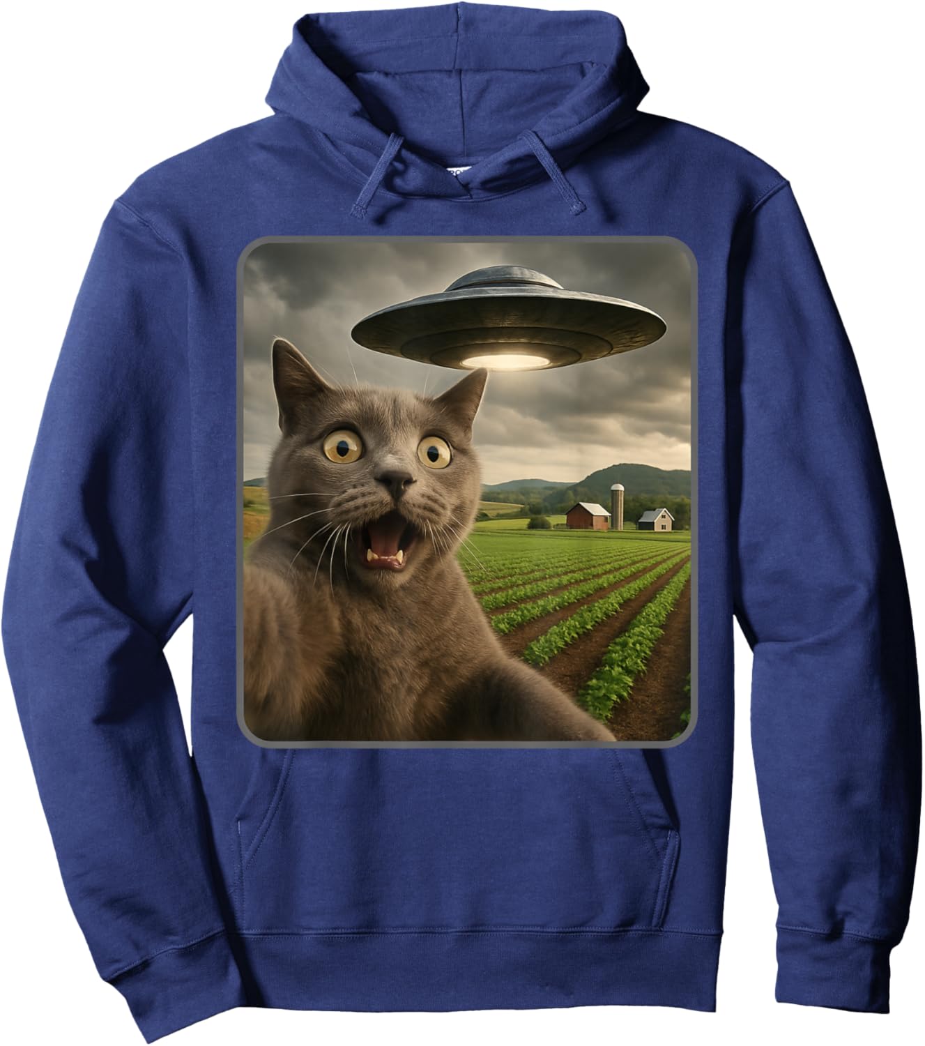 Funny Cat Selfie with UFO Alien Meme Hoodie - Hoodie | Navy