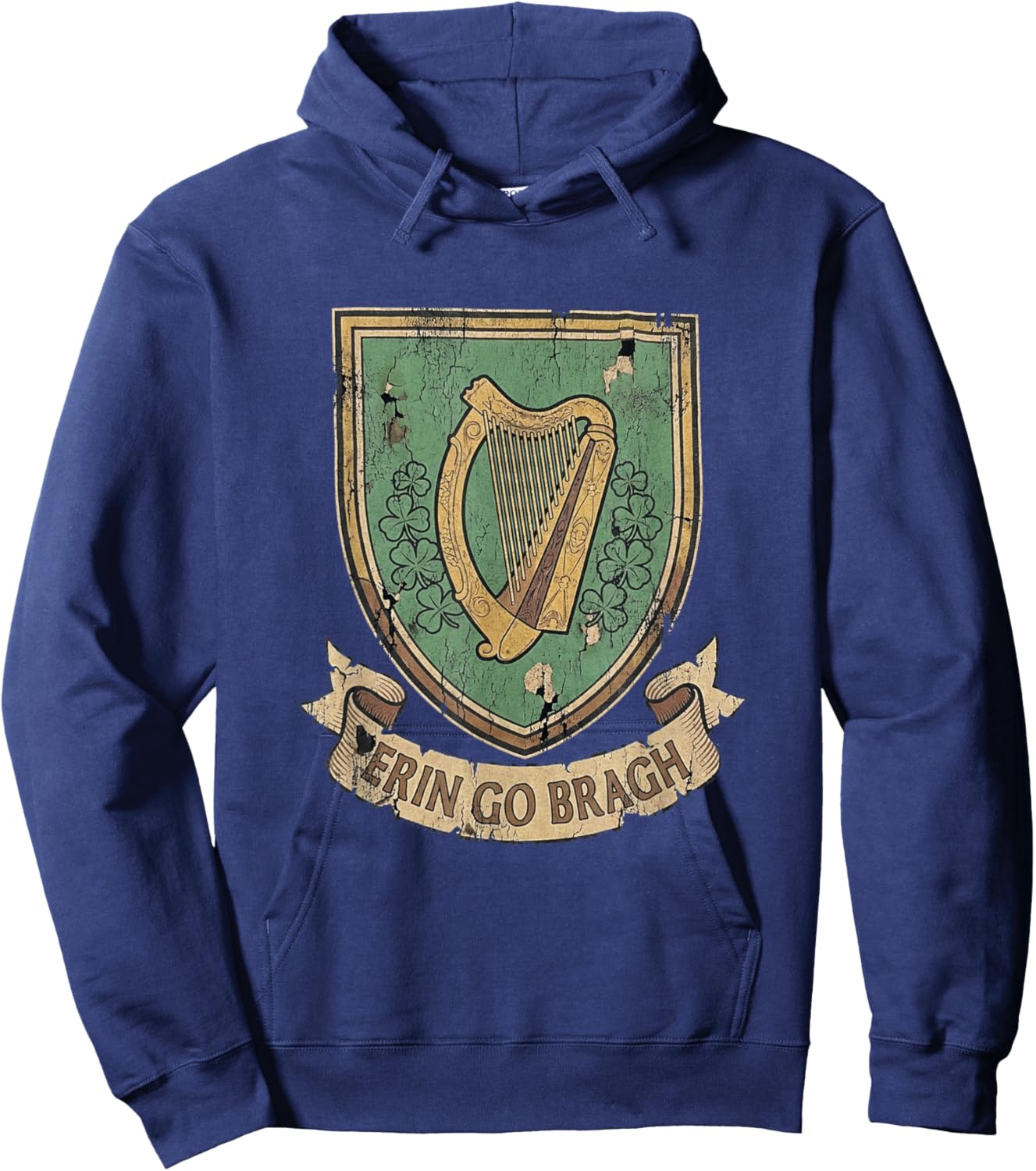 Erin Go Bragh Irish Crest Harp Shamrock Heritage Vintage Hoodie - Hoodie | Navy