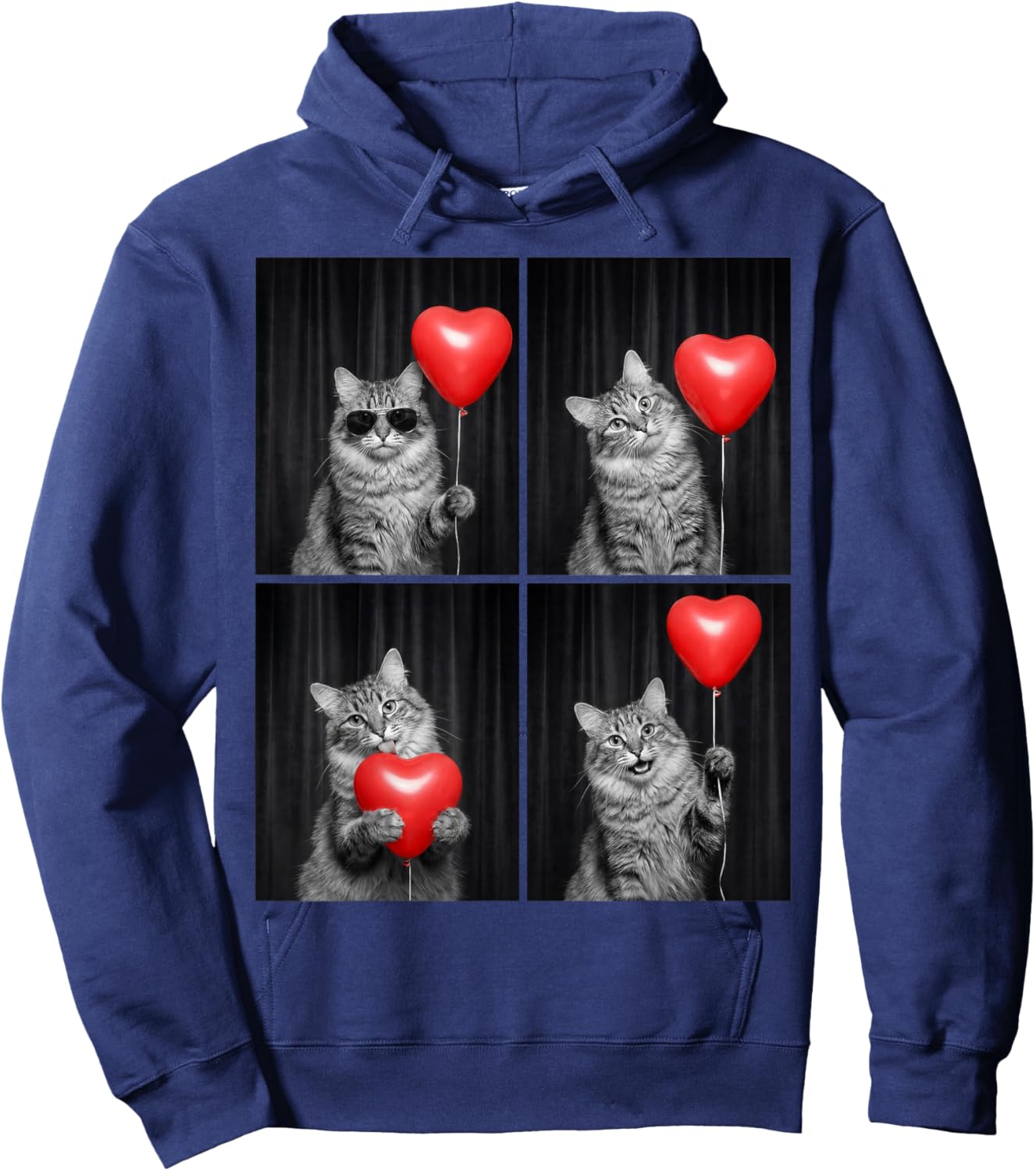 Funny Cat Photobooth Kitten Lover Design Valentines Hoodie - Hoodie | Navy