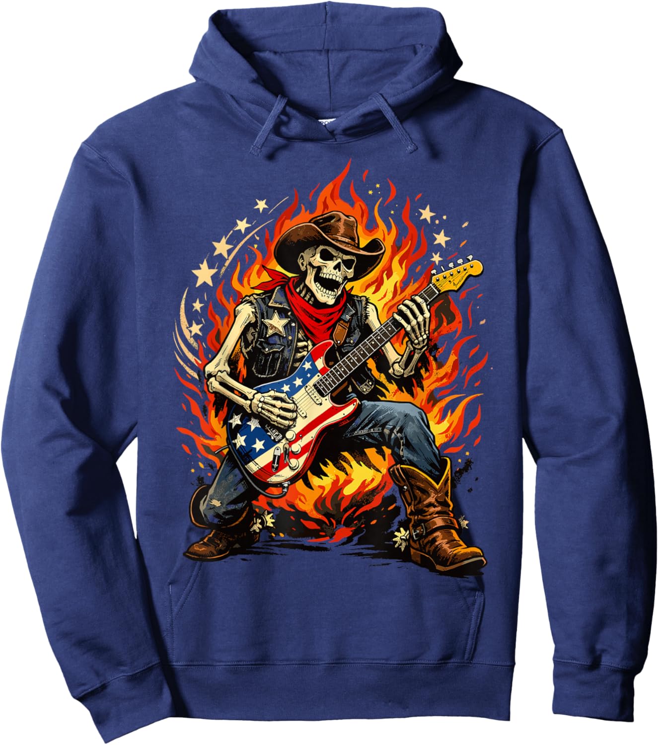 American Flag Guitar Skeleton Country Rock Rider Hoodie - Hoodie | Navy