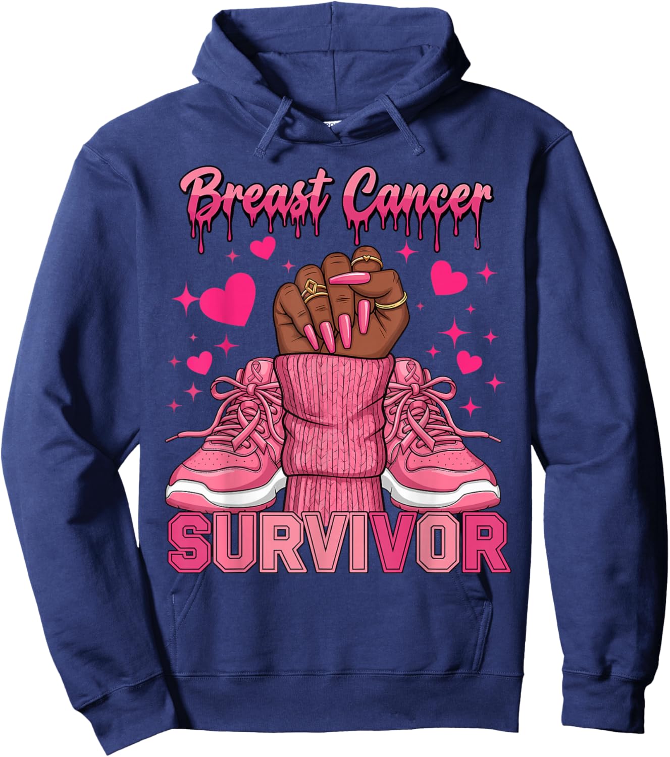 Afro Queen Black Women Breast Cancer Survivor Pink Ribbon Hoodie - Hoodie | Navy