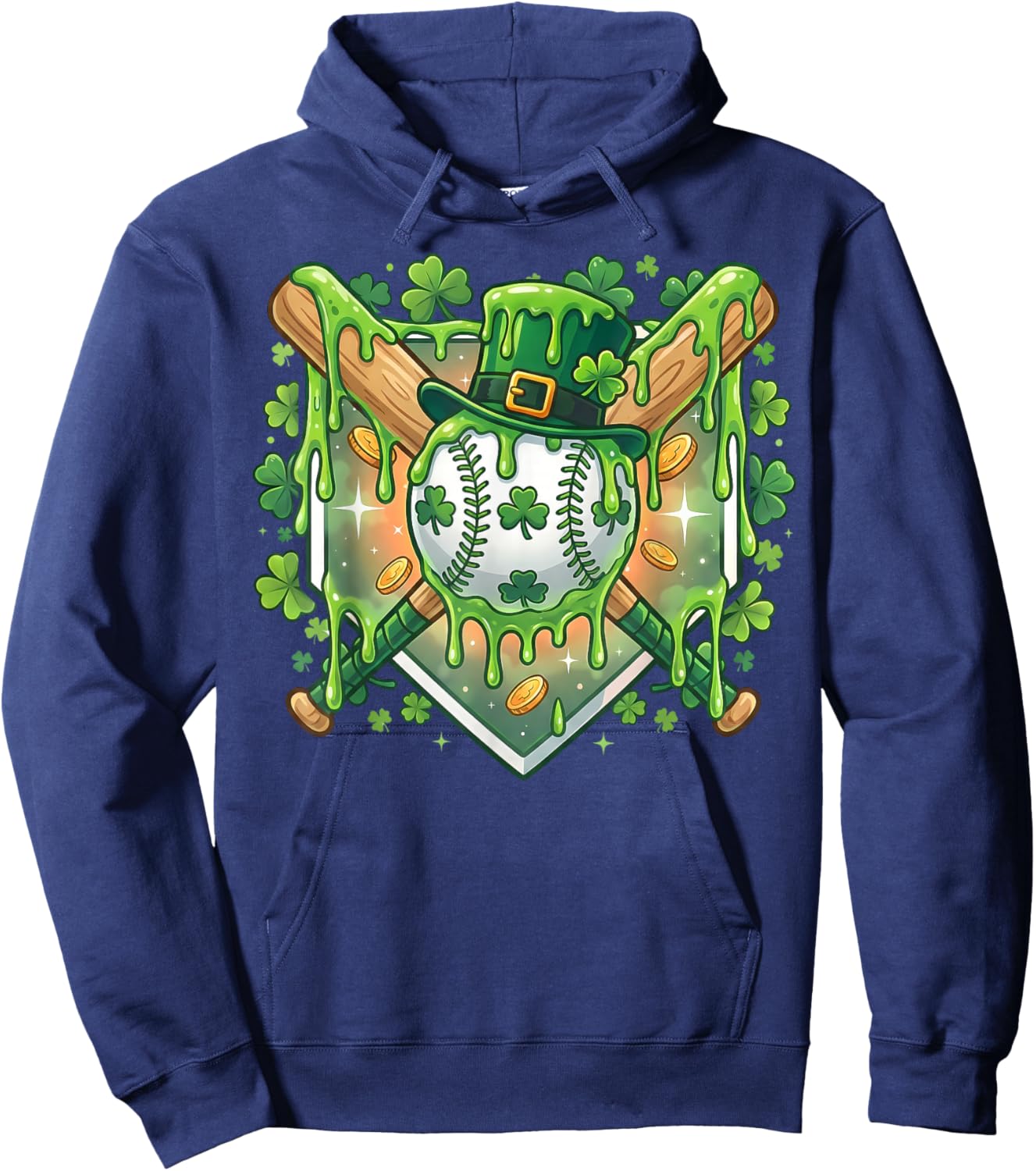 St Patrick Day Baseball Drip Ice Cream Baseball Home Plate Hoodie - Hoodie | Navy