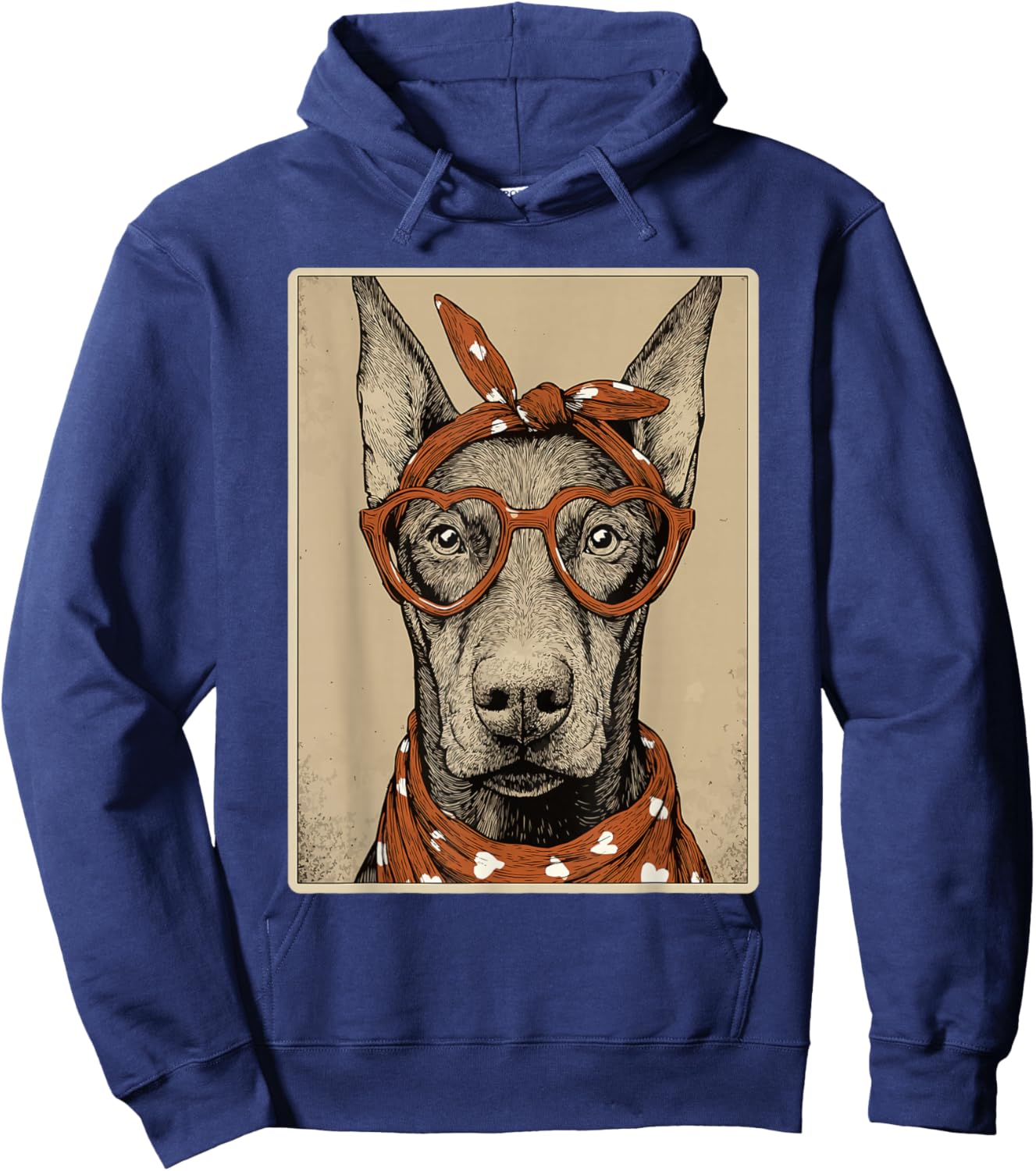 Cute Doberman with Hearts Glasses Valentines Dog Coquette Hoodie - Hoodie | Navy