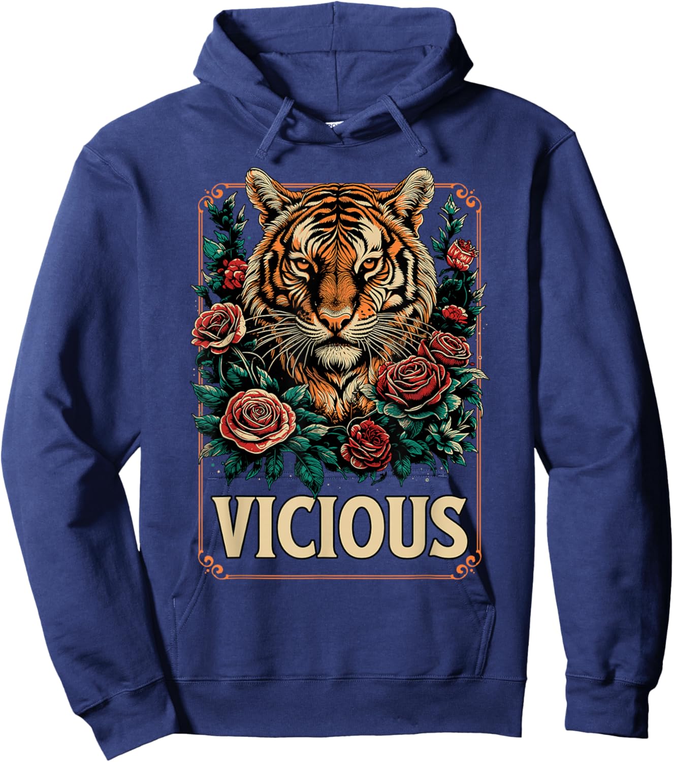 Vicious Tiger Floral Fierce Animal Strength Artwork Hoodie - Hoodie | Navy