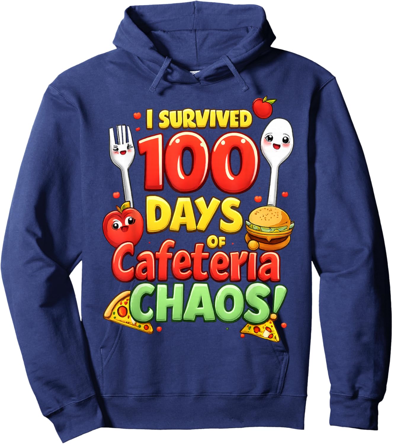 I Survived 100 Days of School Funny Lunch Lady Cafeteria Hoodie - Hoodie | Navy