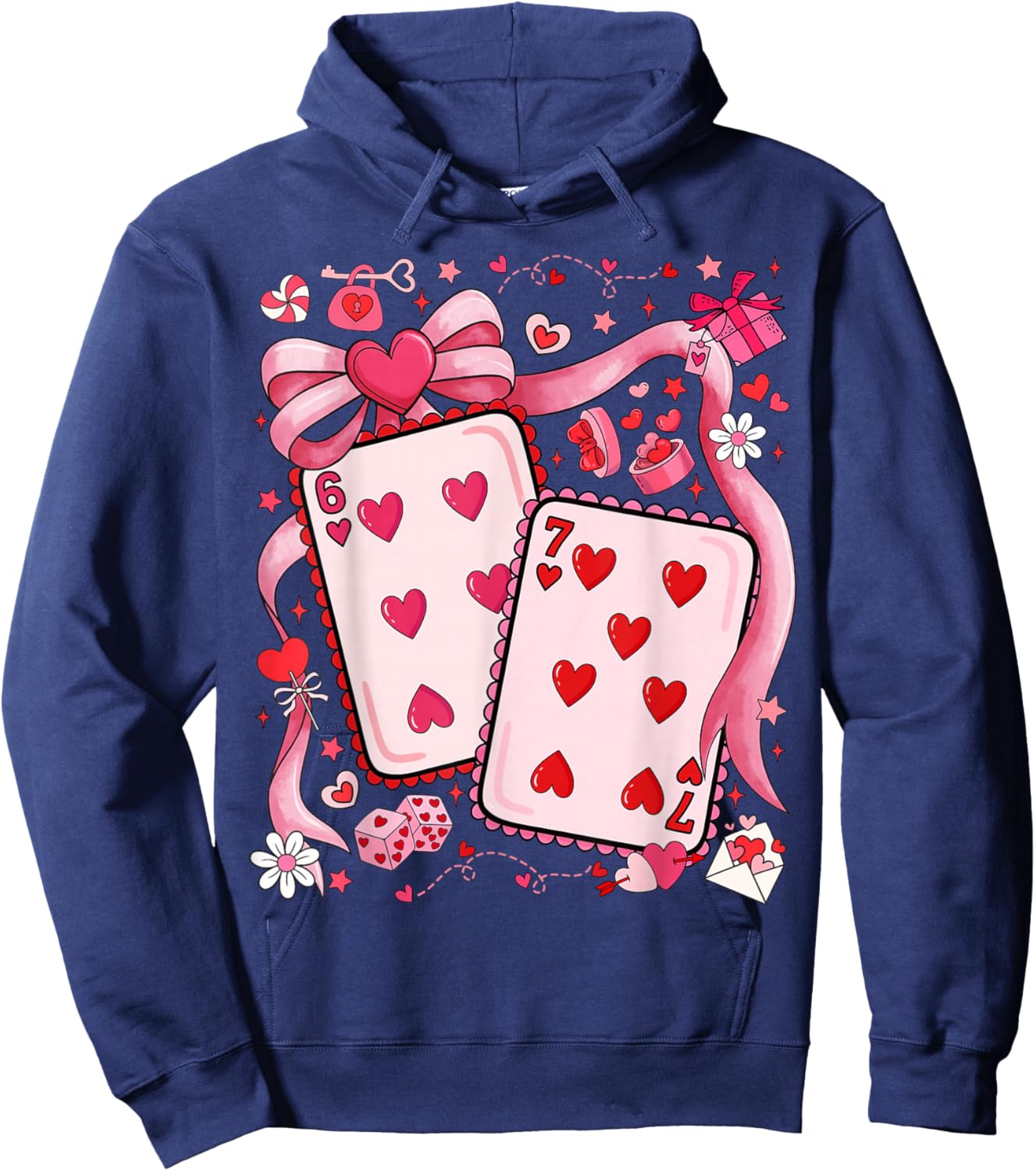 Playing Cards Valentine 67 Coquette Bow Couple Matching Girl Hoodie - Hoodie | Navy