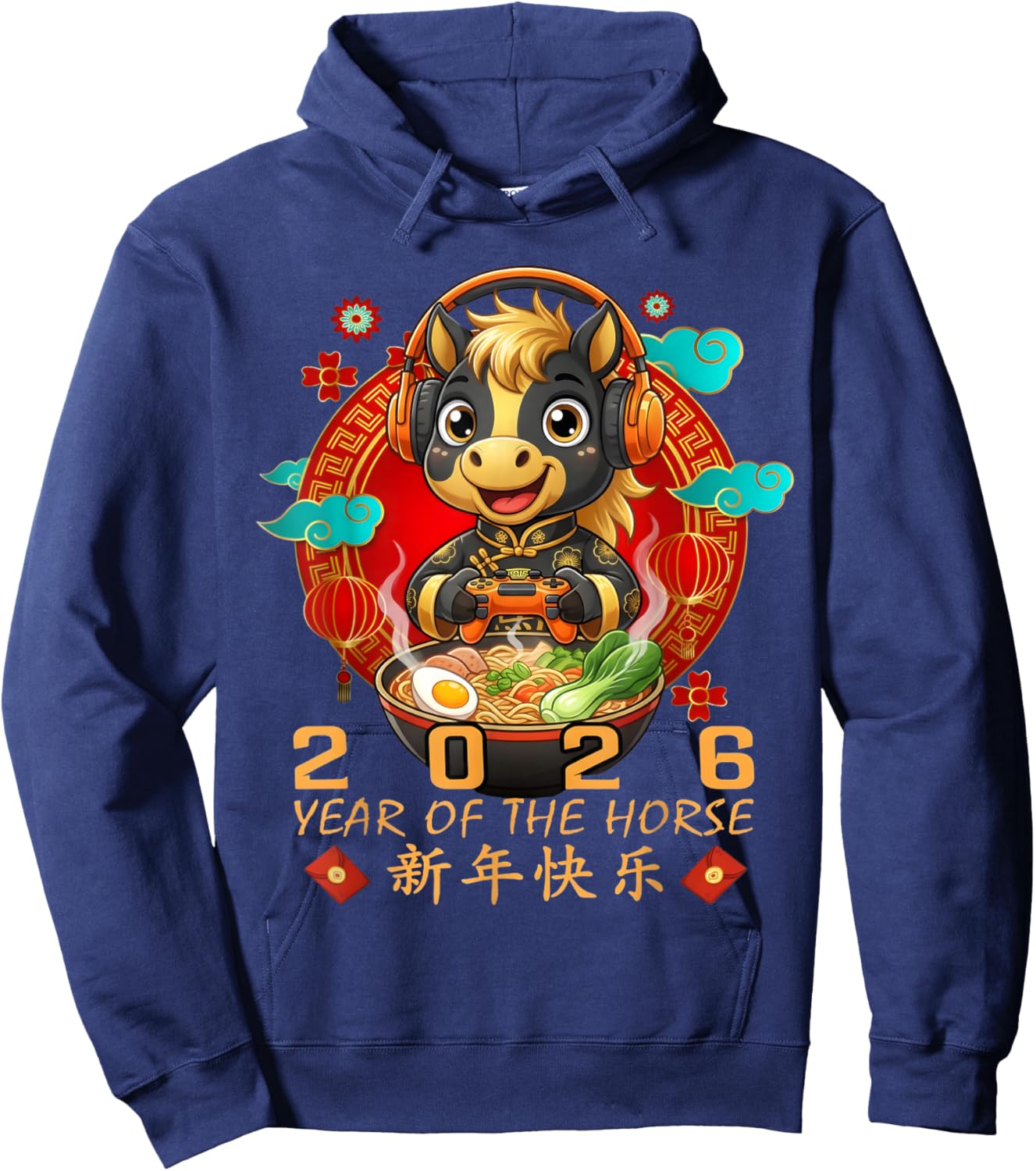 Year of The Horse 2026 Chinese New Year Gamer Horse for Kids Hoodie - Hoodie | Navy