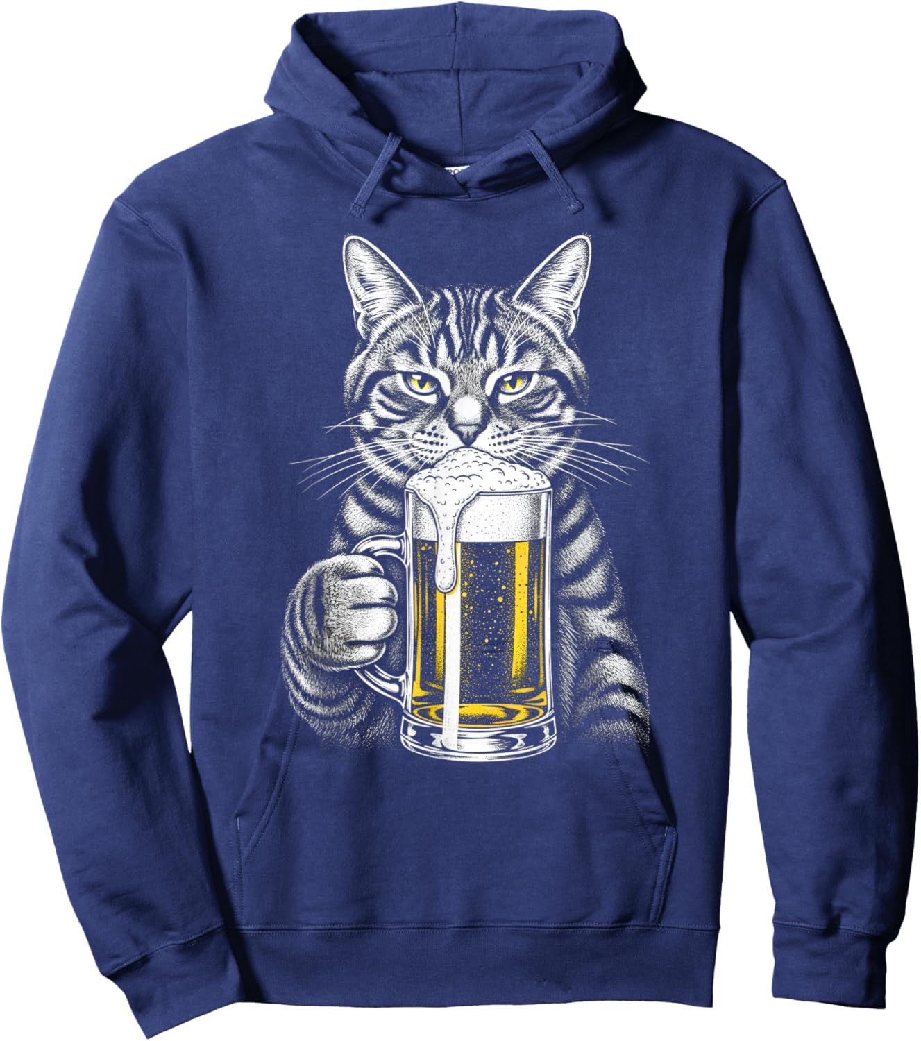 Cat Beer Y2ks Vintage 90s Funny Cats Meme Fun Kitty Drunk Hoodie - Hoodie | Navy