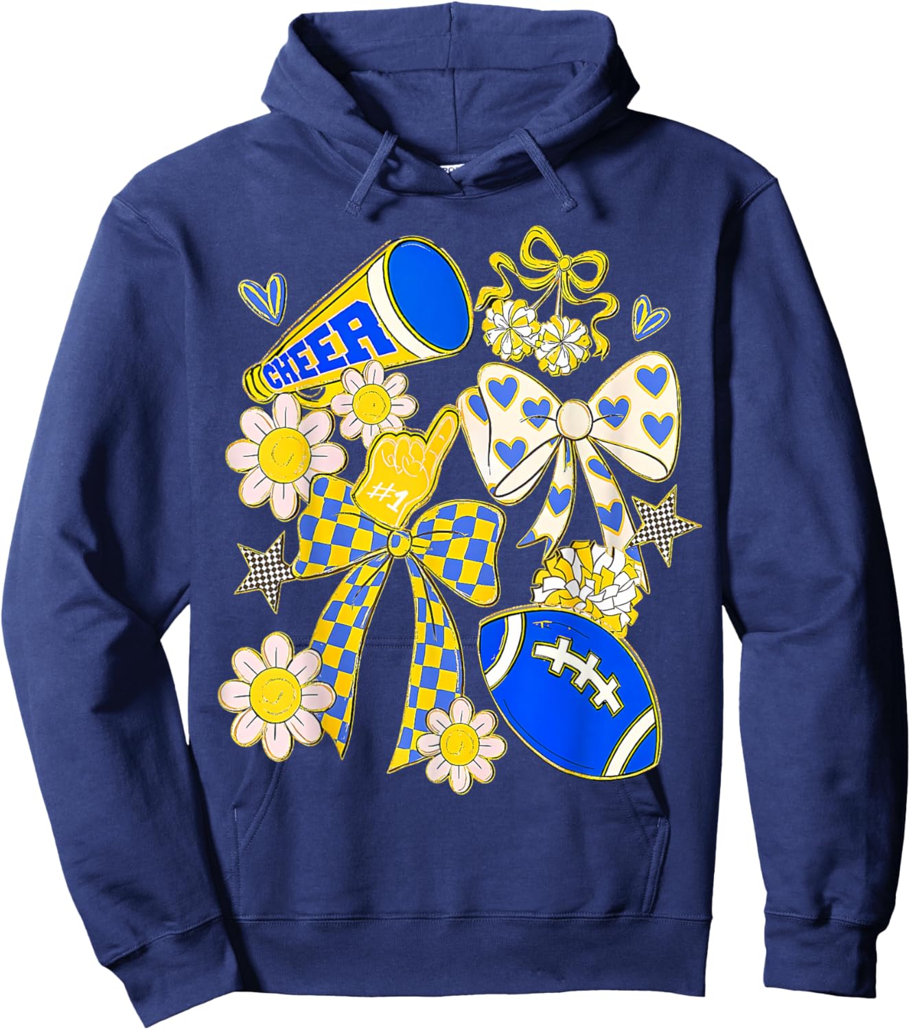 Blue Gold Cheerleader Game Day Football Cheer Mom Mama Hoodie - Hoodie | Navy