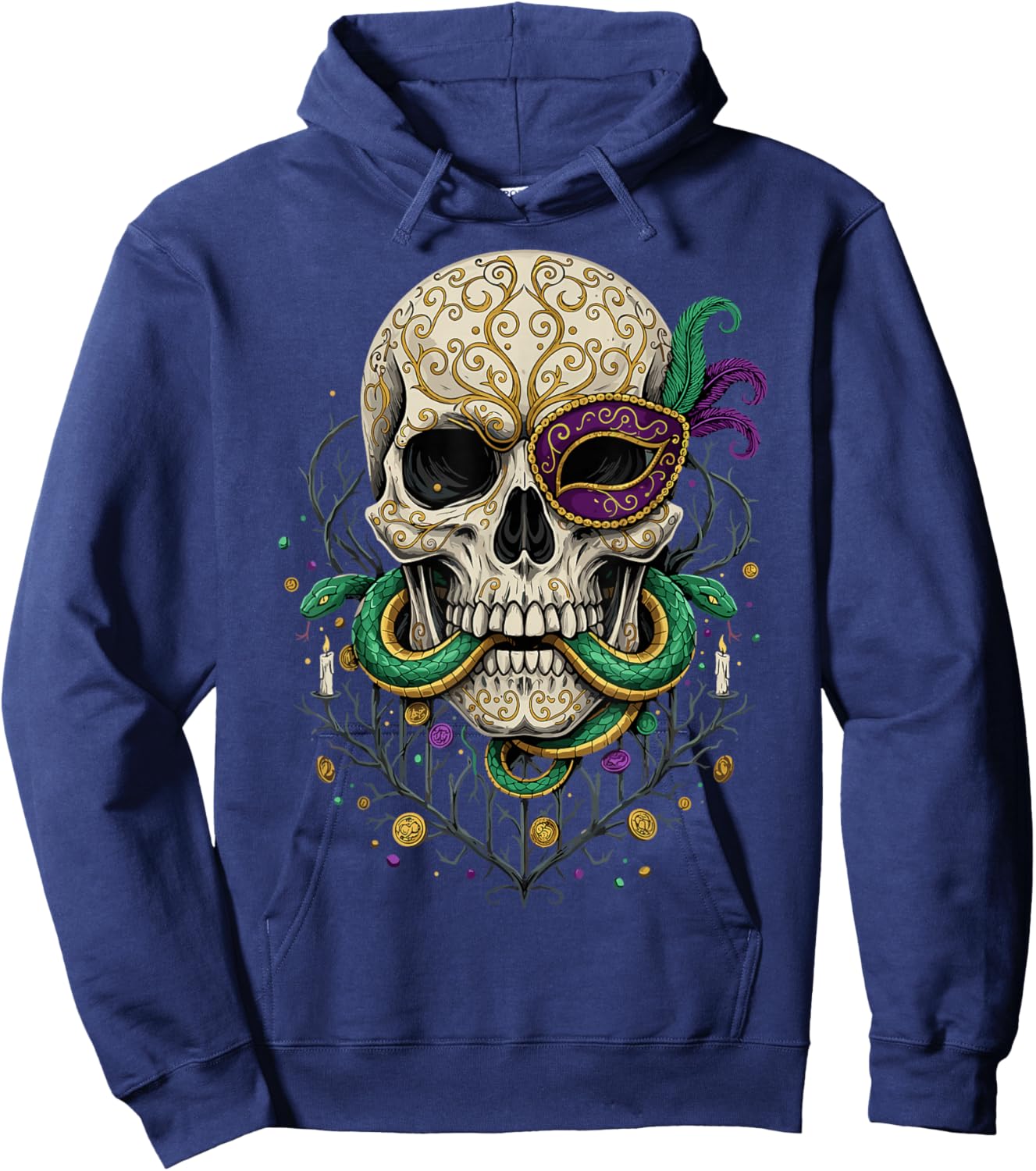Mardi Gras Skull Snake Masquerade Carnival Party 2026 Hoodie - Hoodie | Navy