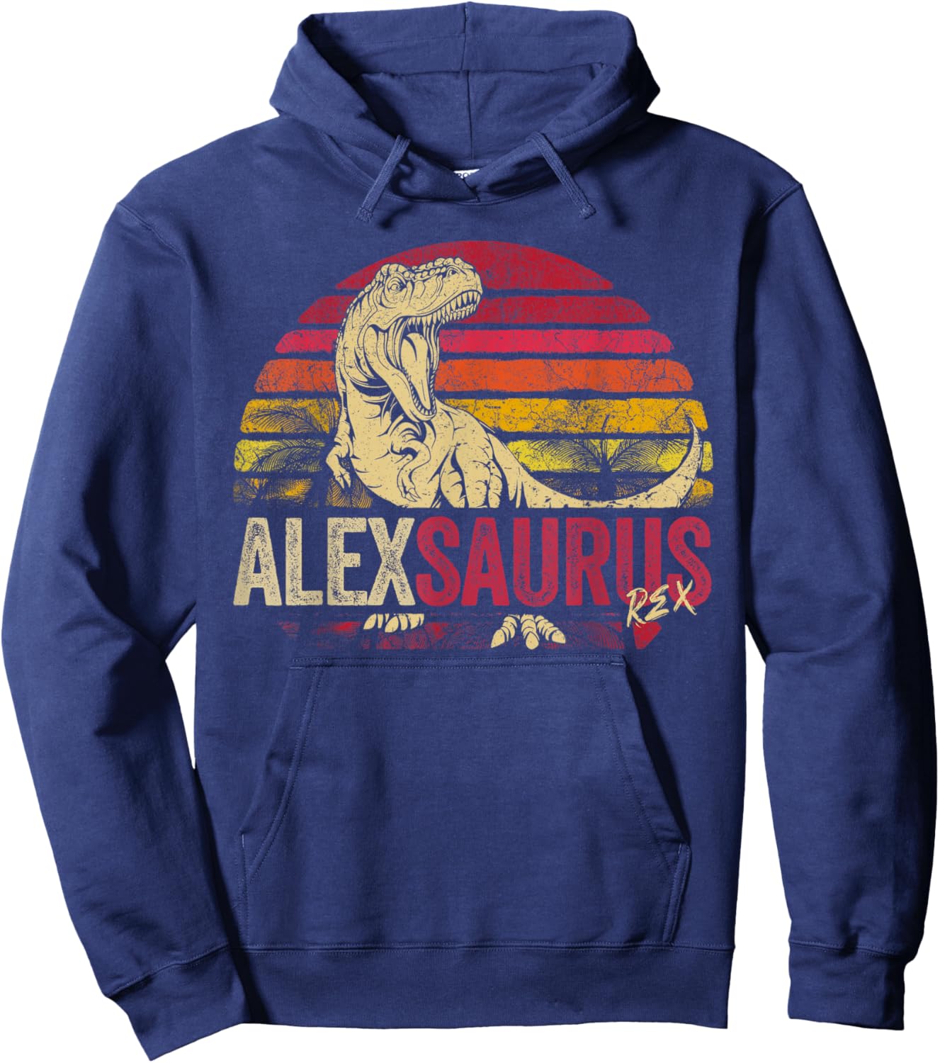 Alex Saurus Funny Personalized Dinosaur T Rex Boys Name Hoodie - Hoodie | Navy