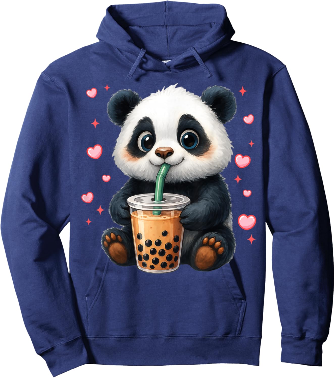 Cute Funny Panda Drink Boba Tea Heart Girl Boy Kid Toddler Hoodie - Hoodie | Navy