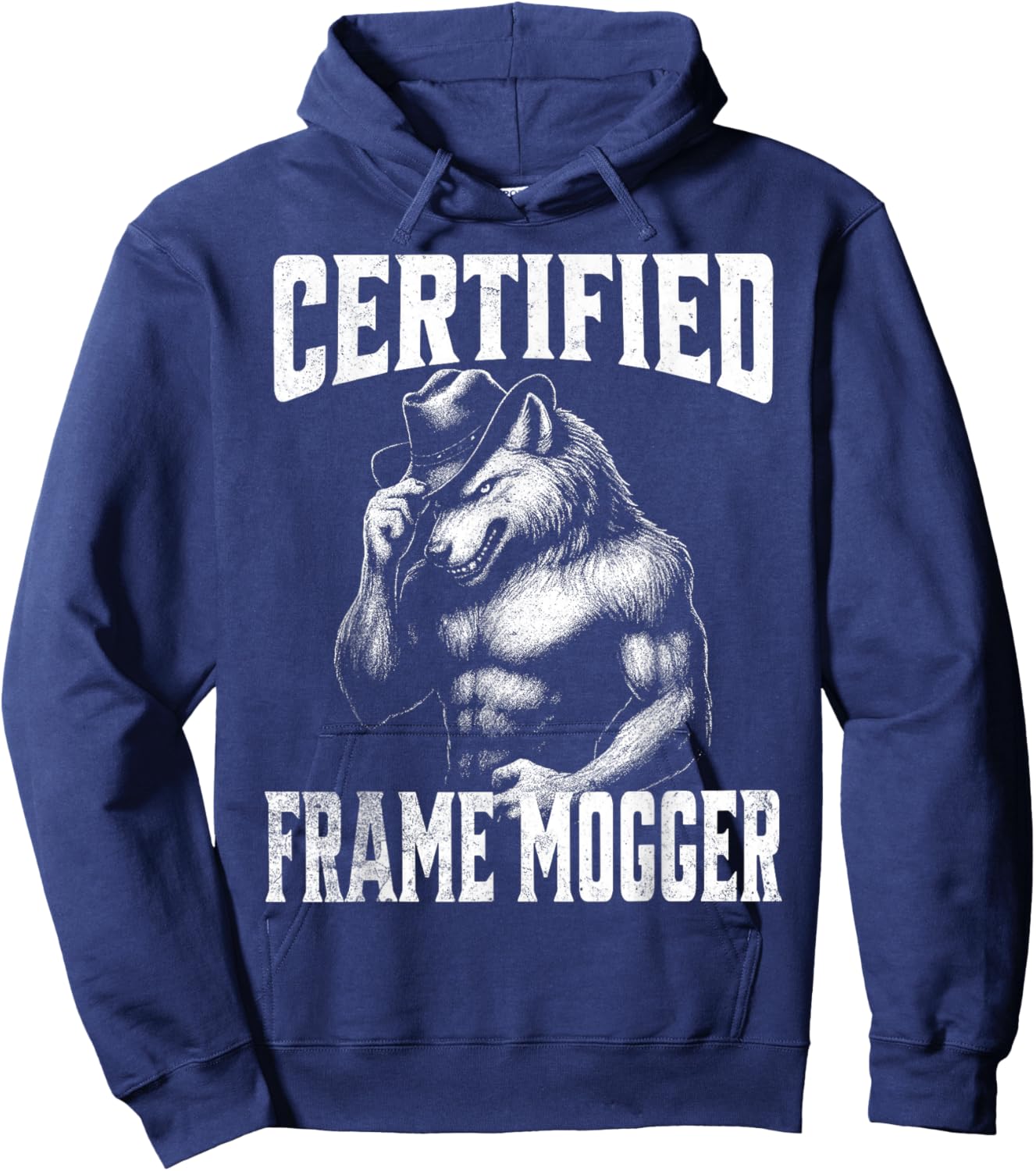 Frame Mogging - Funny Cringe Alpha Wolf Hoodie - Hoodie | Navy
